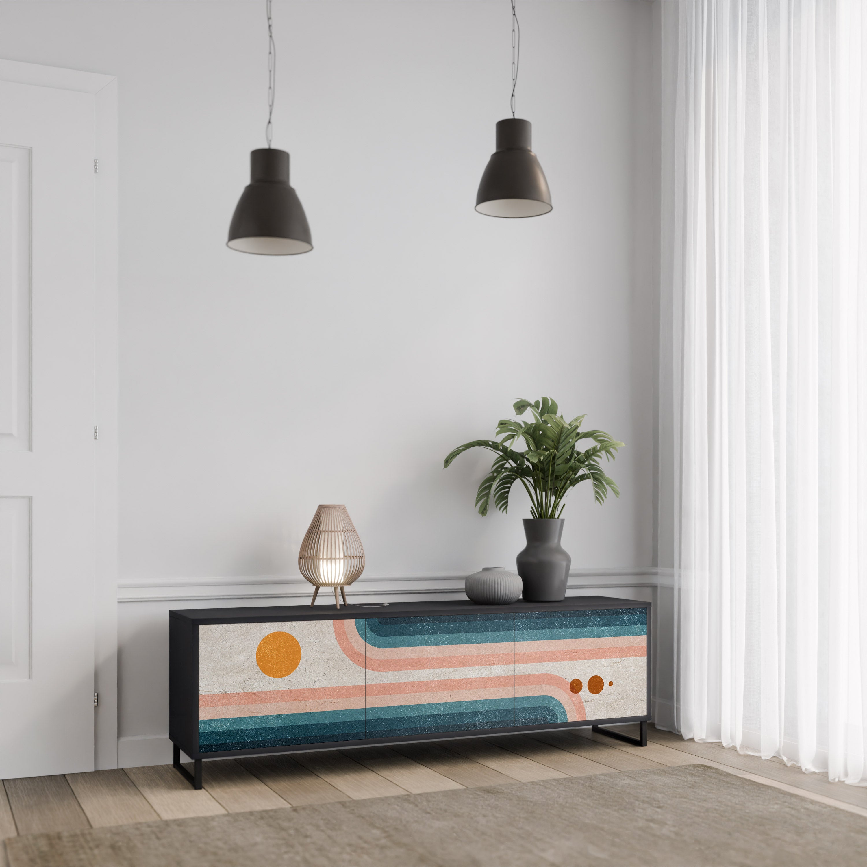 Mueble de TV de 3 puertas TWO HALVES con acabado negro