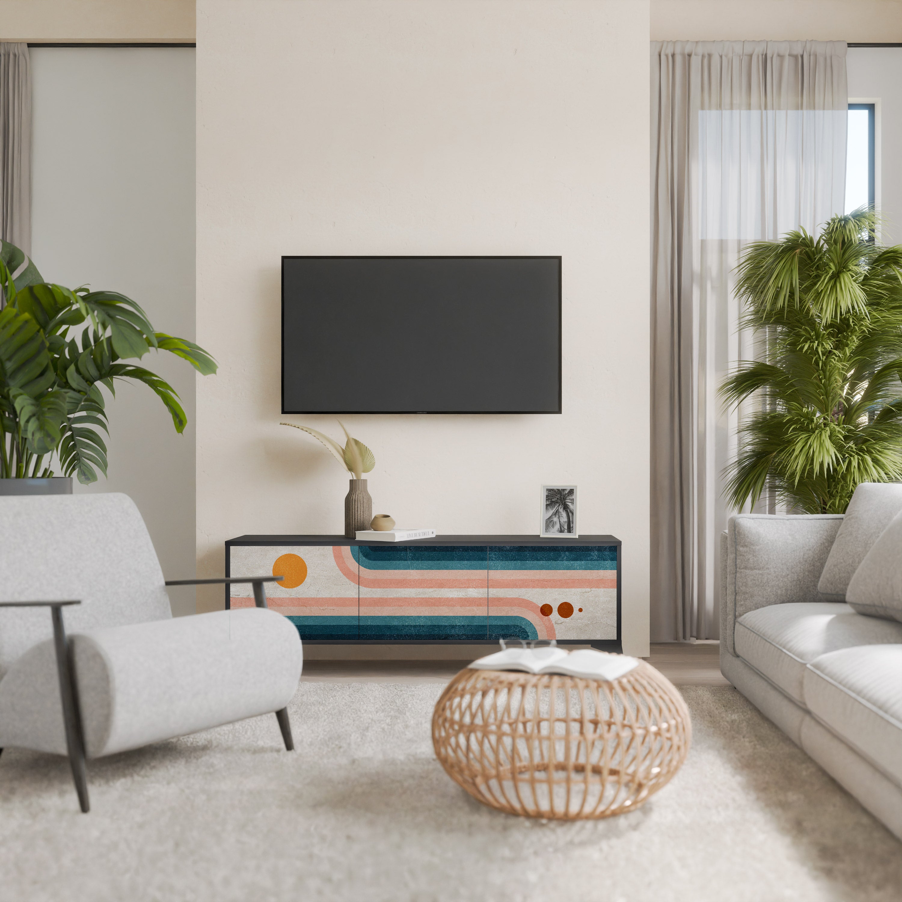 Mueble de TV de 3 puertas TWO HALVES con acabado negro