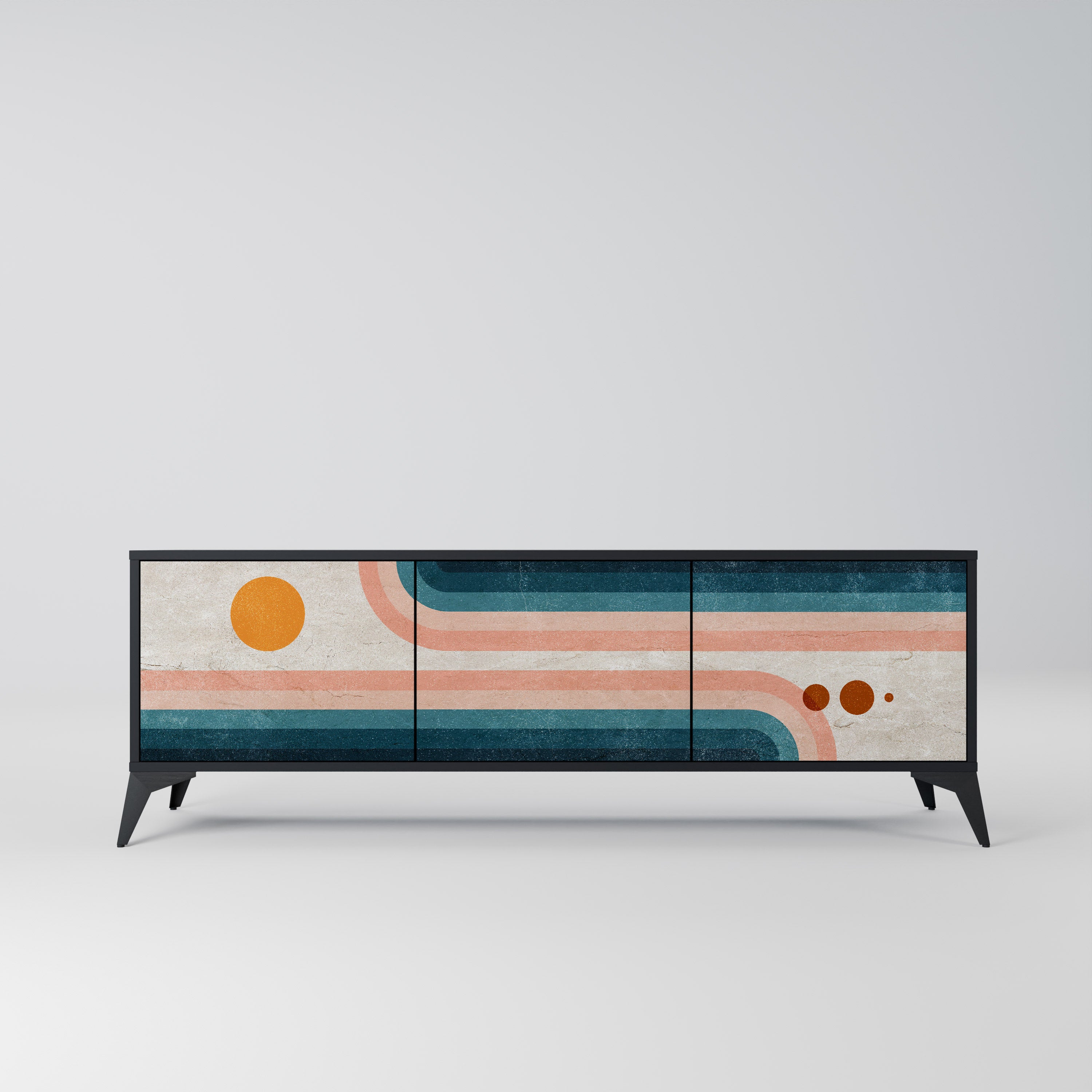 Mueble de TV de 3 puertas TWO HALVES con acabado negro