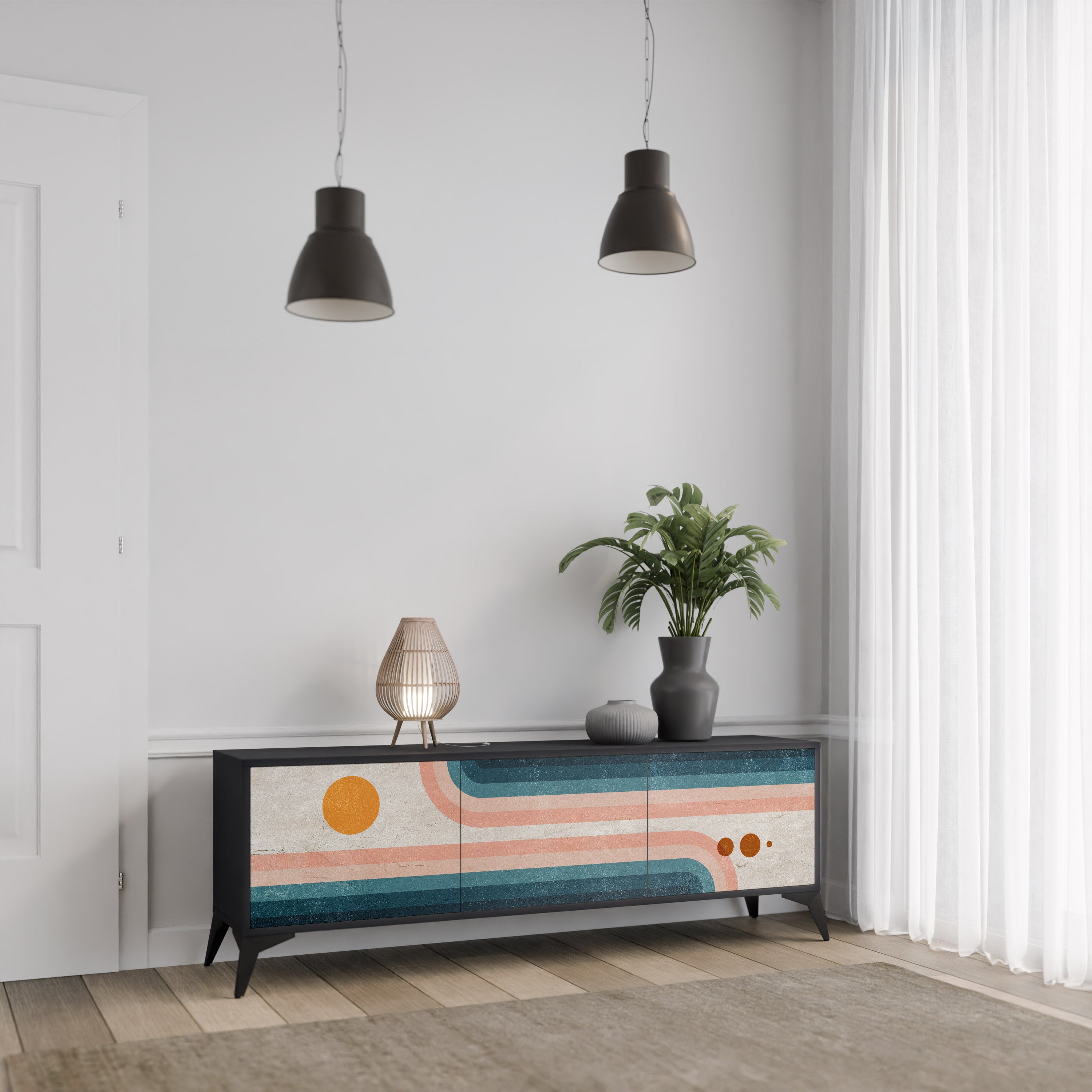 Mueble de TV de 3 puertas TWO HALVES con acabado negro