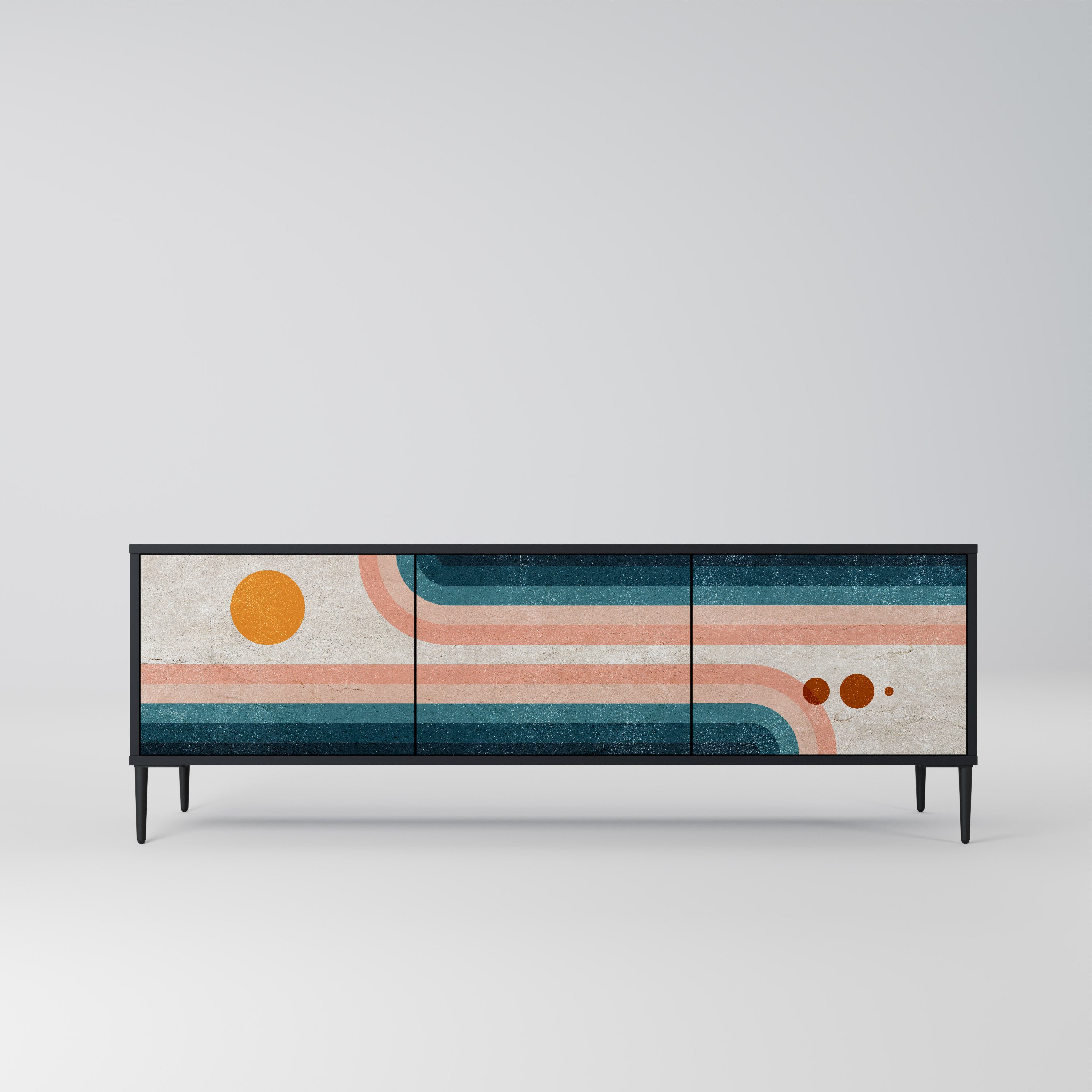 Mueble de TV de 3 puertas TWO HALVES con acabado negro