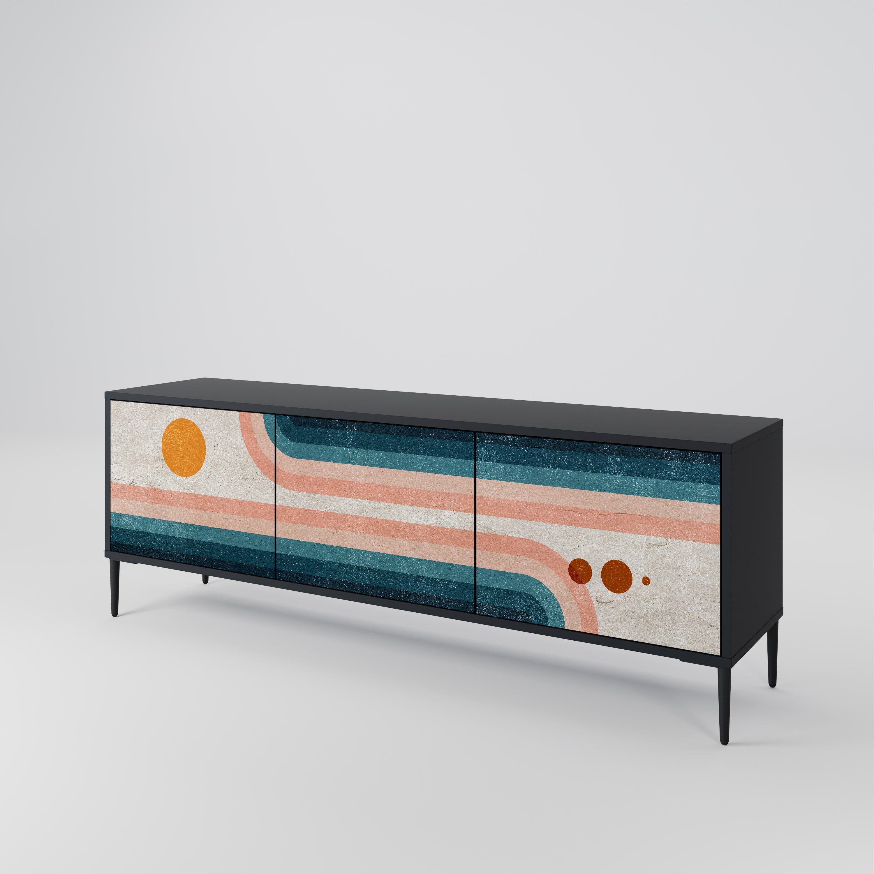 Mueble de TV de 3 puertas TWO HALVES con acabado negro