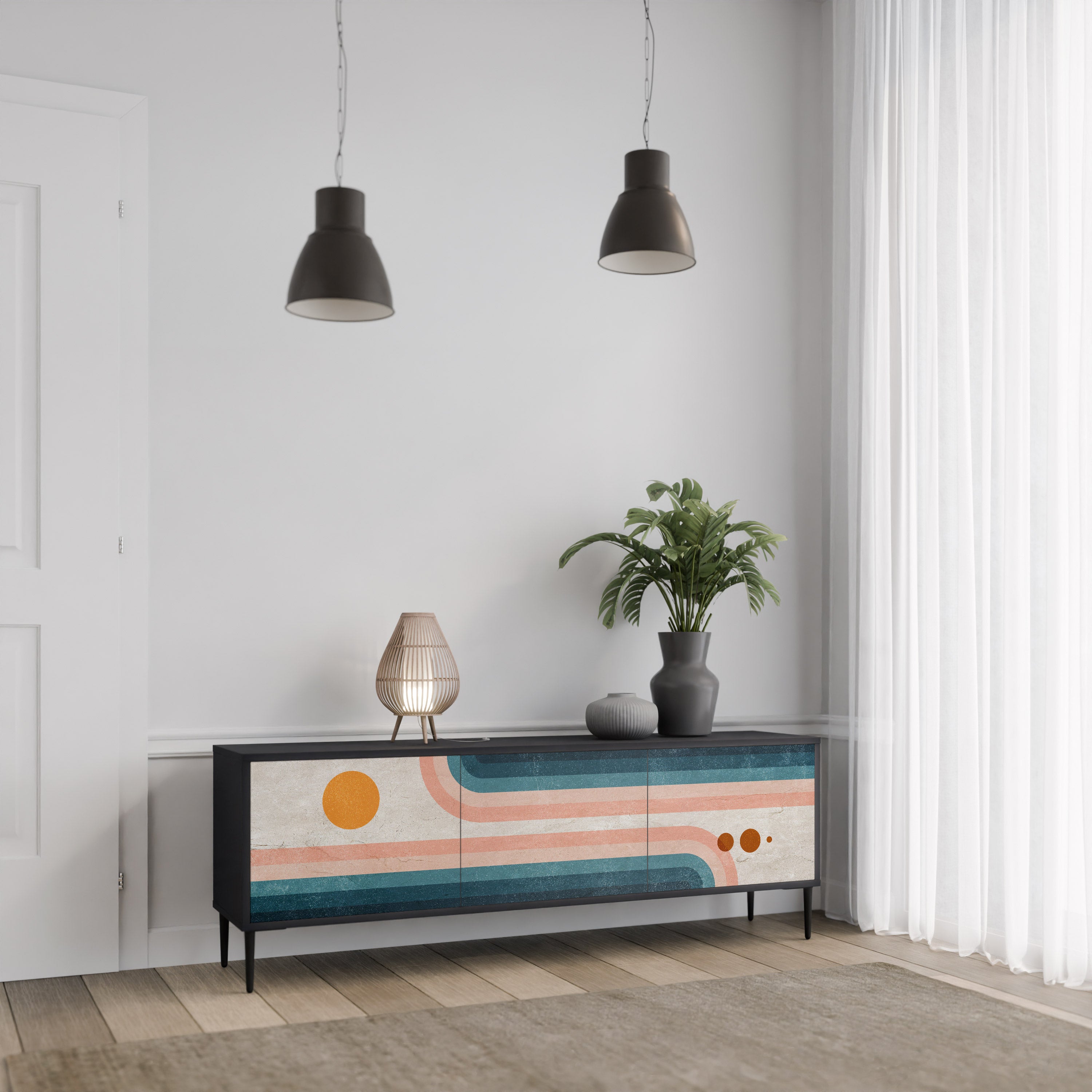 Mueble de TV de 3 puertas TWO HALVES con acabado negro