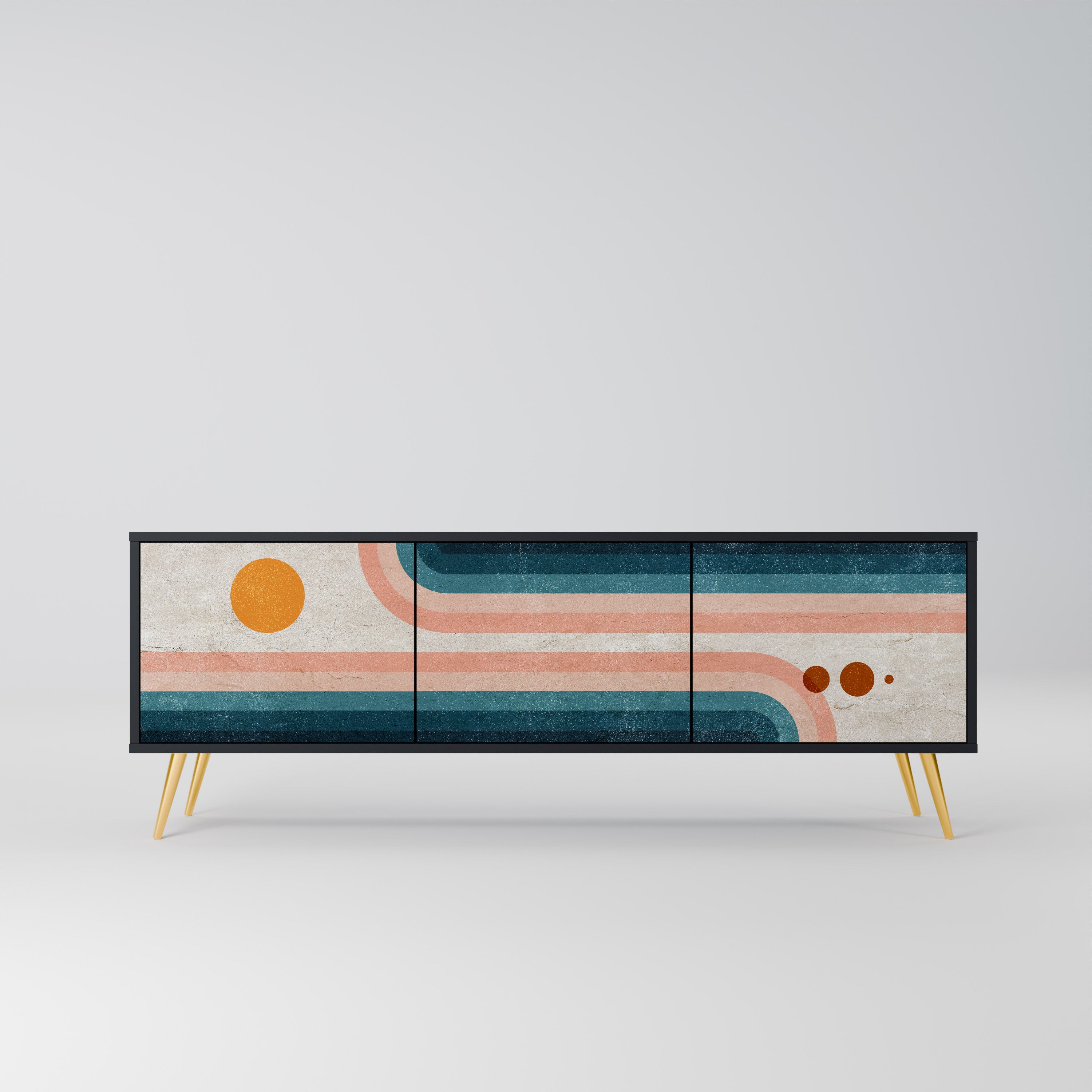 Mueble de TV de 3 puertas TWO HALVES con acabado negro