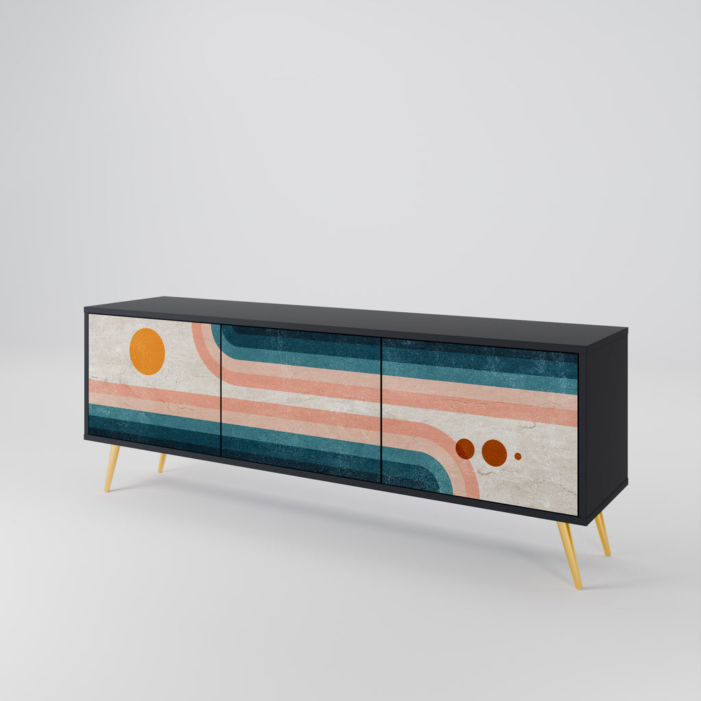 Mueble de TV de 3 puertas TWO HALVES con acabado negro