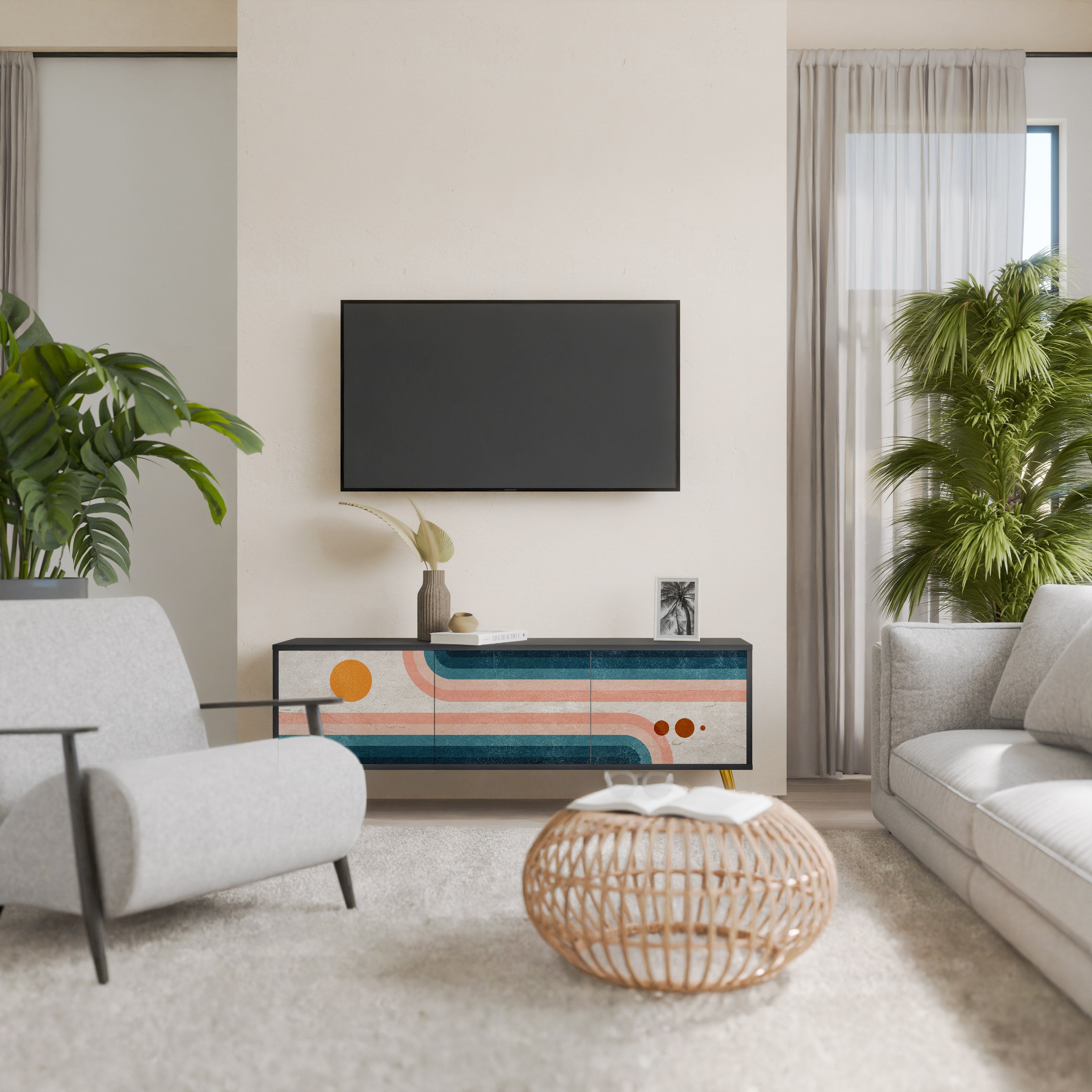 Mueble de TV de 3 puertas TWO HALVES con acabado negro