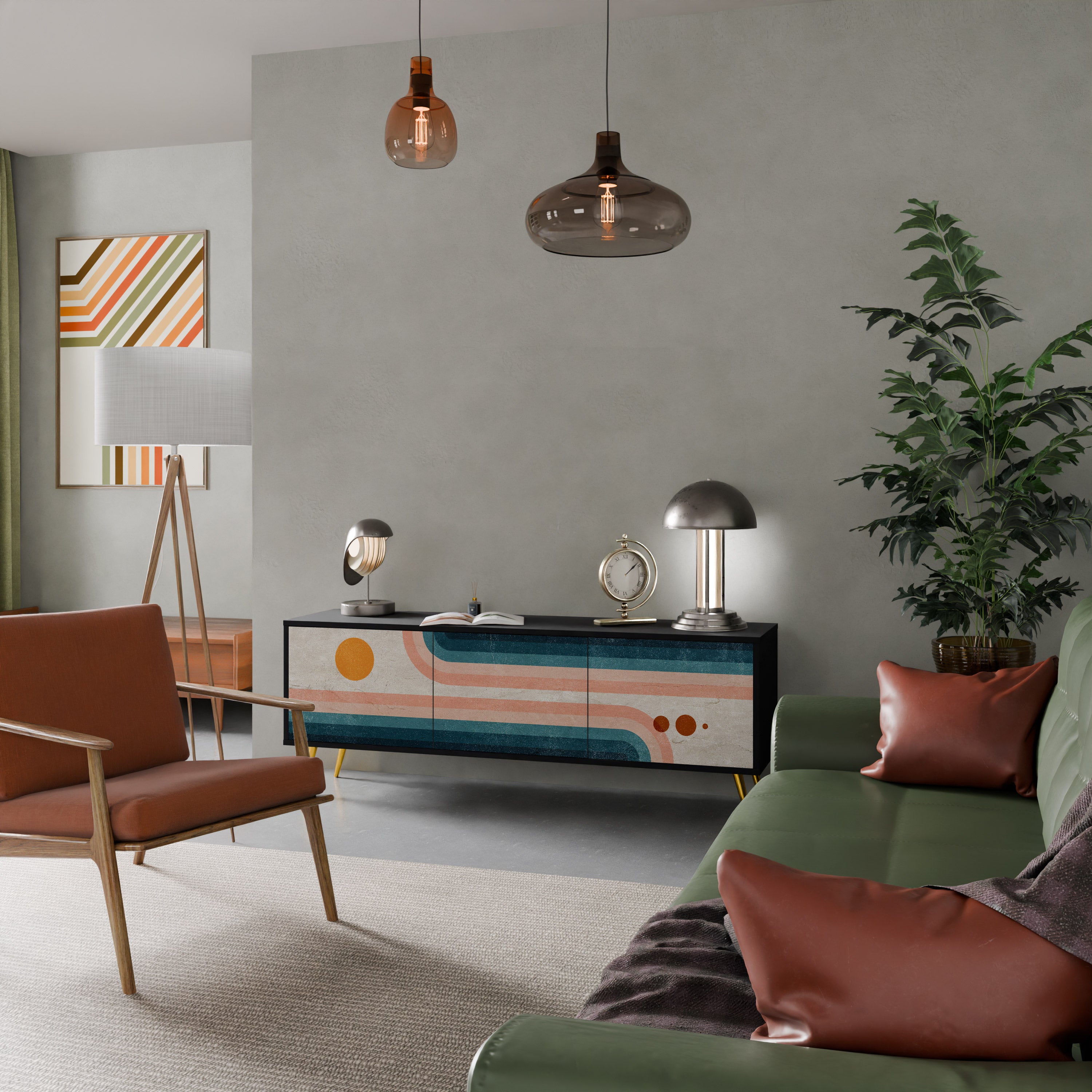 Mueble de TV de 3 puertas TWO HALVES con acabado negro