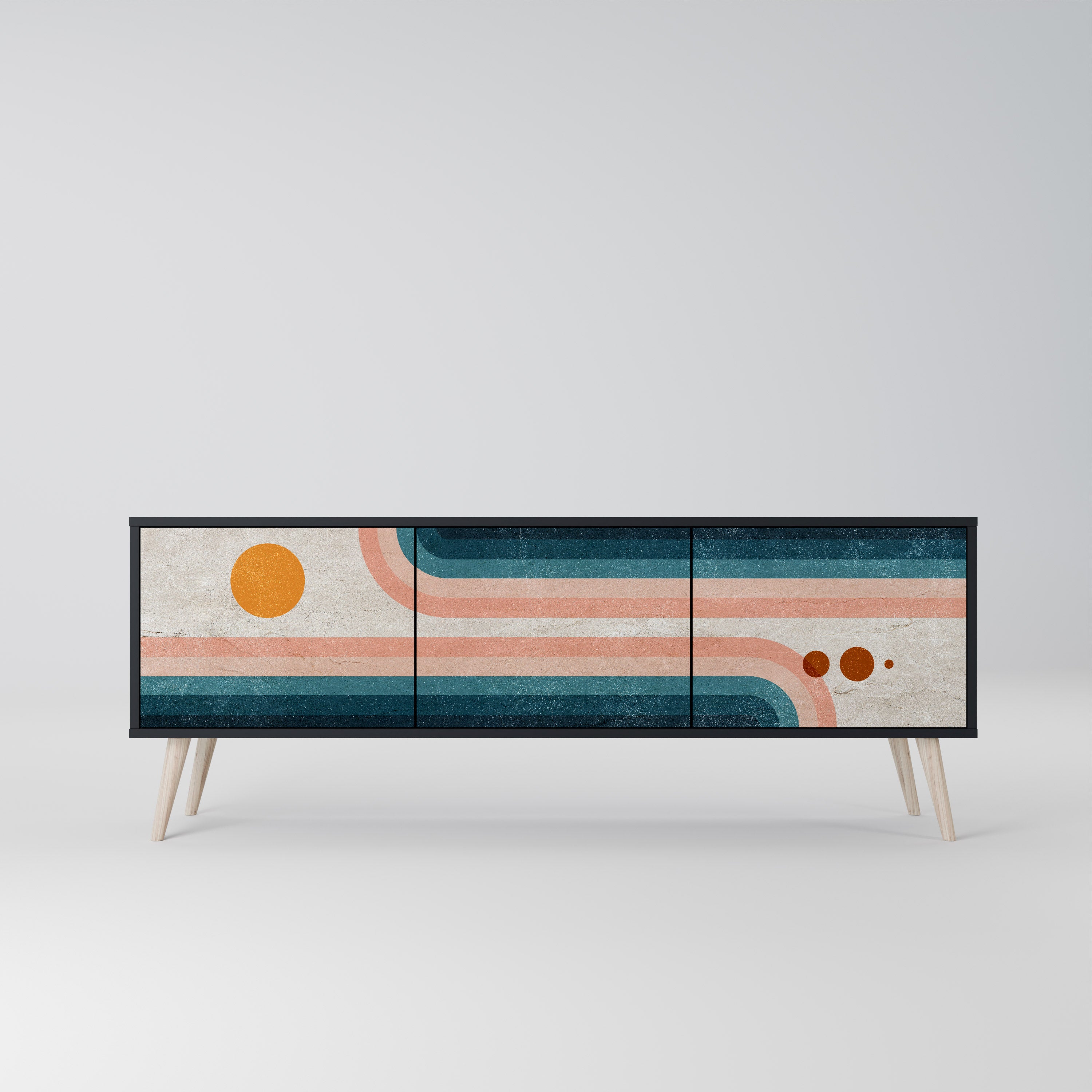 Mueble de TV de 3 puertas TWO HALVES con acabado negro