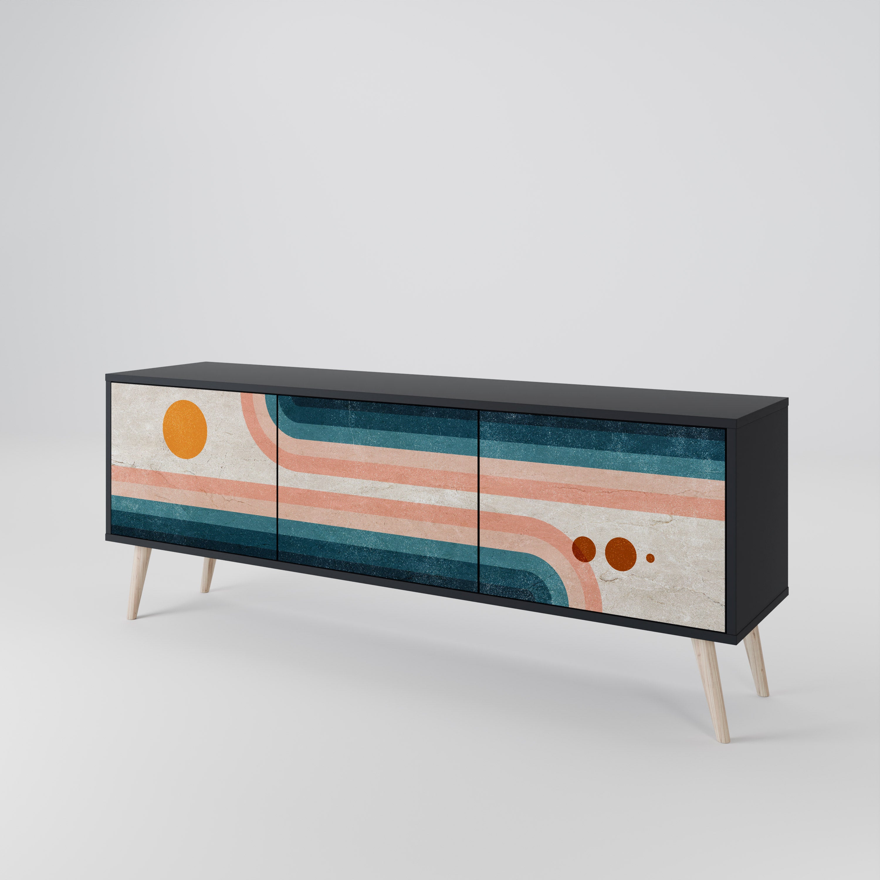 Mueble de TV de 3 puertas TWO HALVES con acabado negro