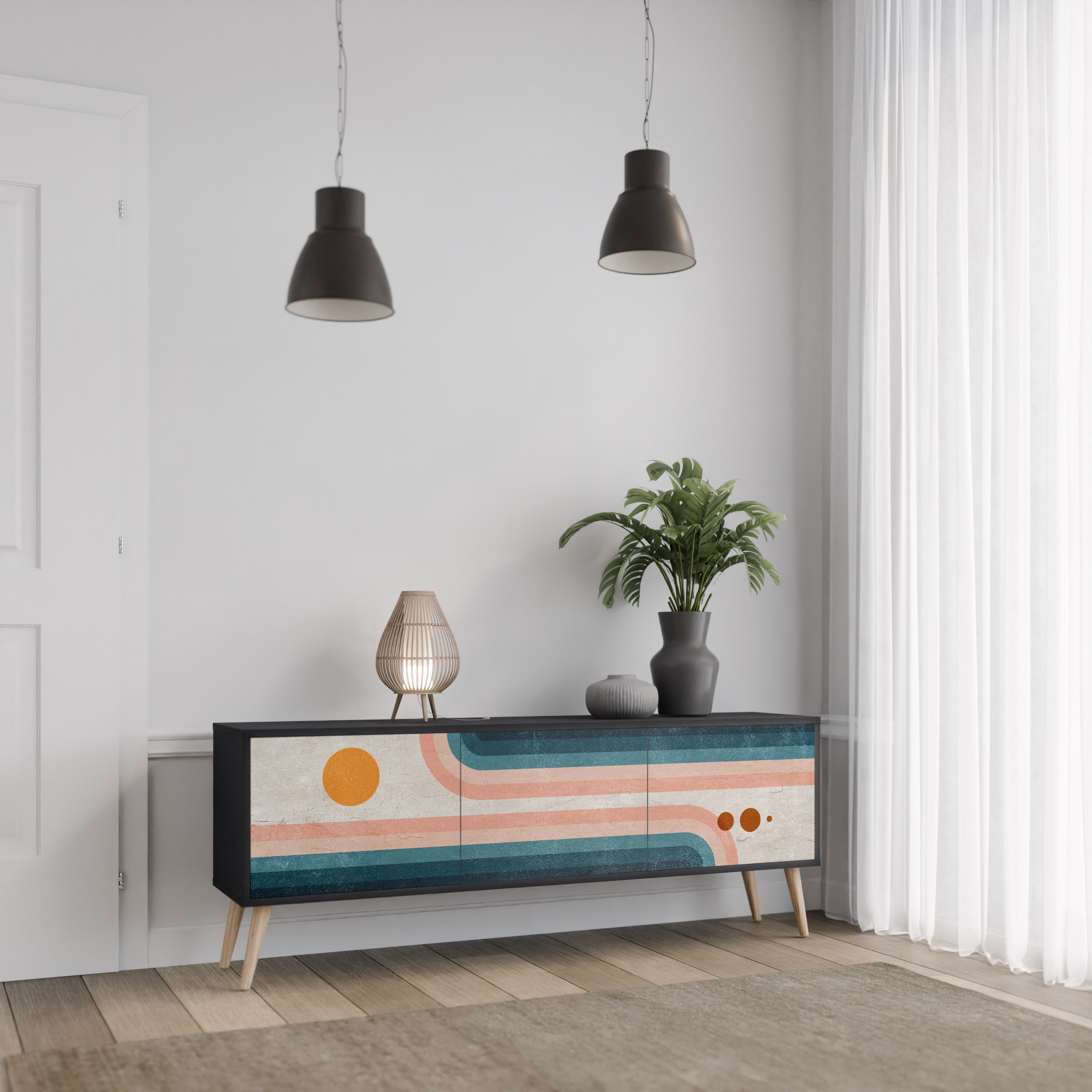 Mueble de TV de 3 puertas TWO HALVES con acabado negro