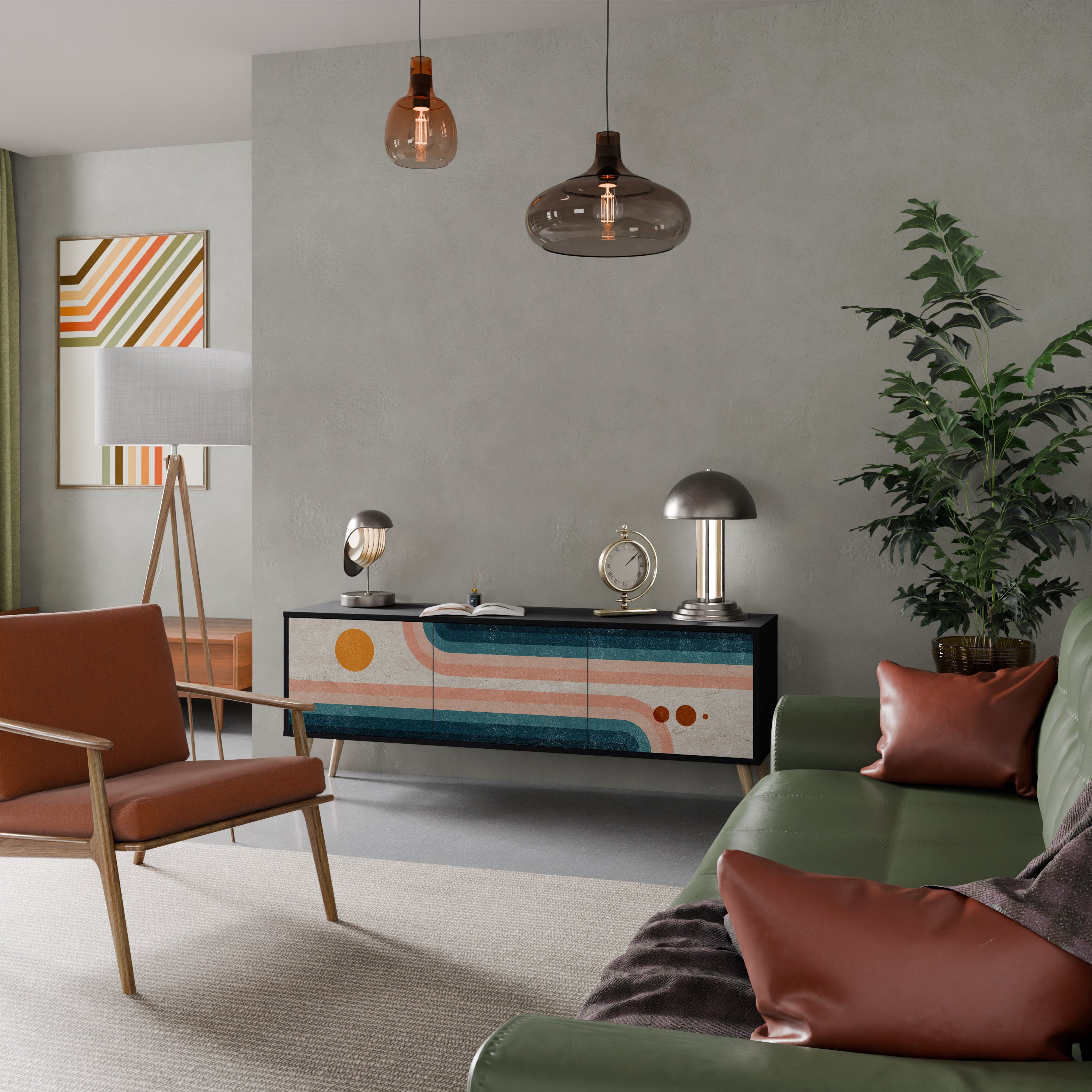 Mueble de TV de 3 puertas TWO HALVES con acabado negro