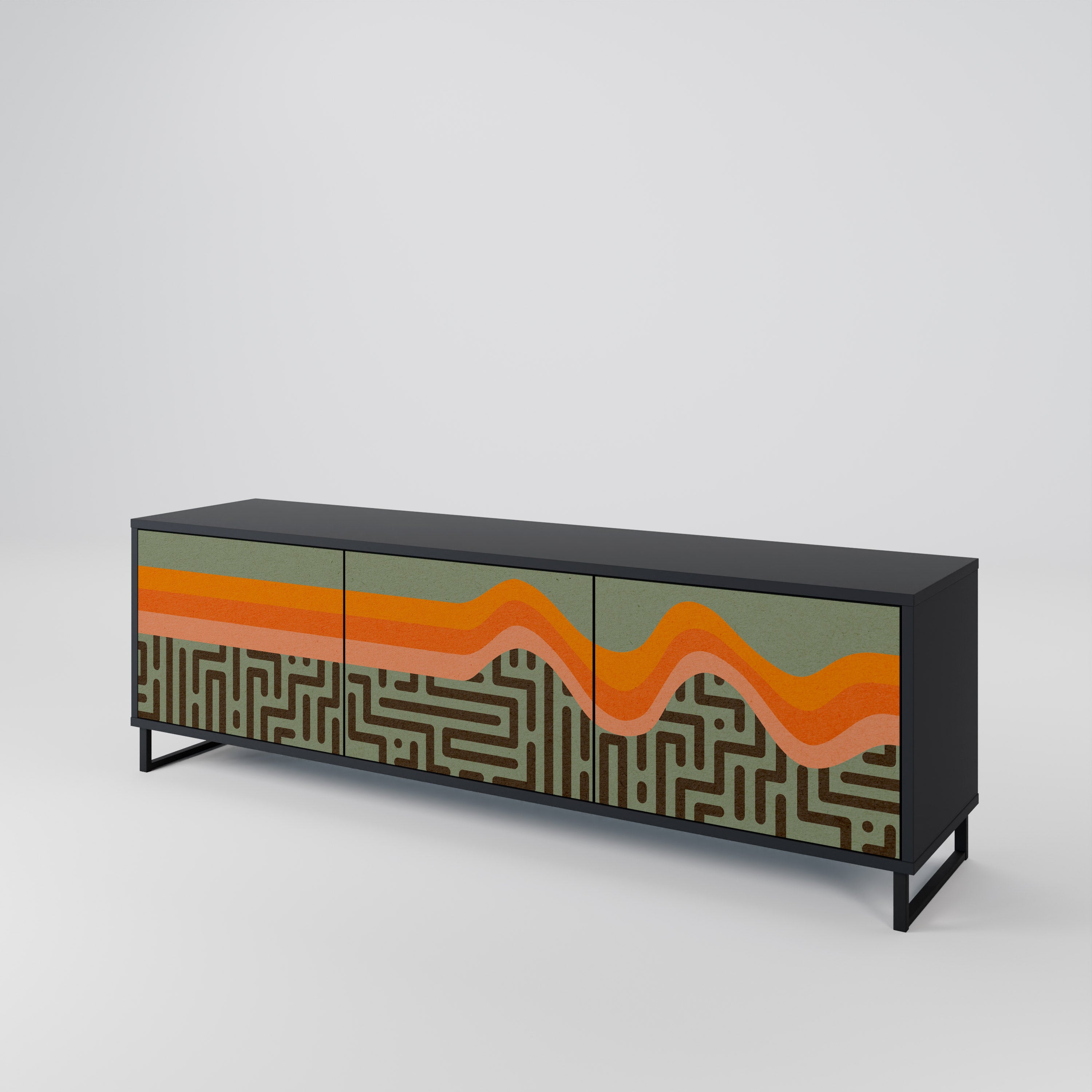 SOLUCIONES SIMPLES Mueble de TV de 3 puertas en acabado negro
