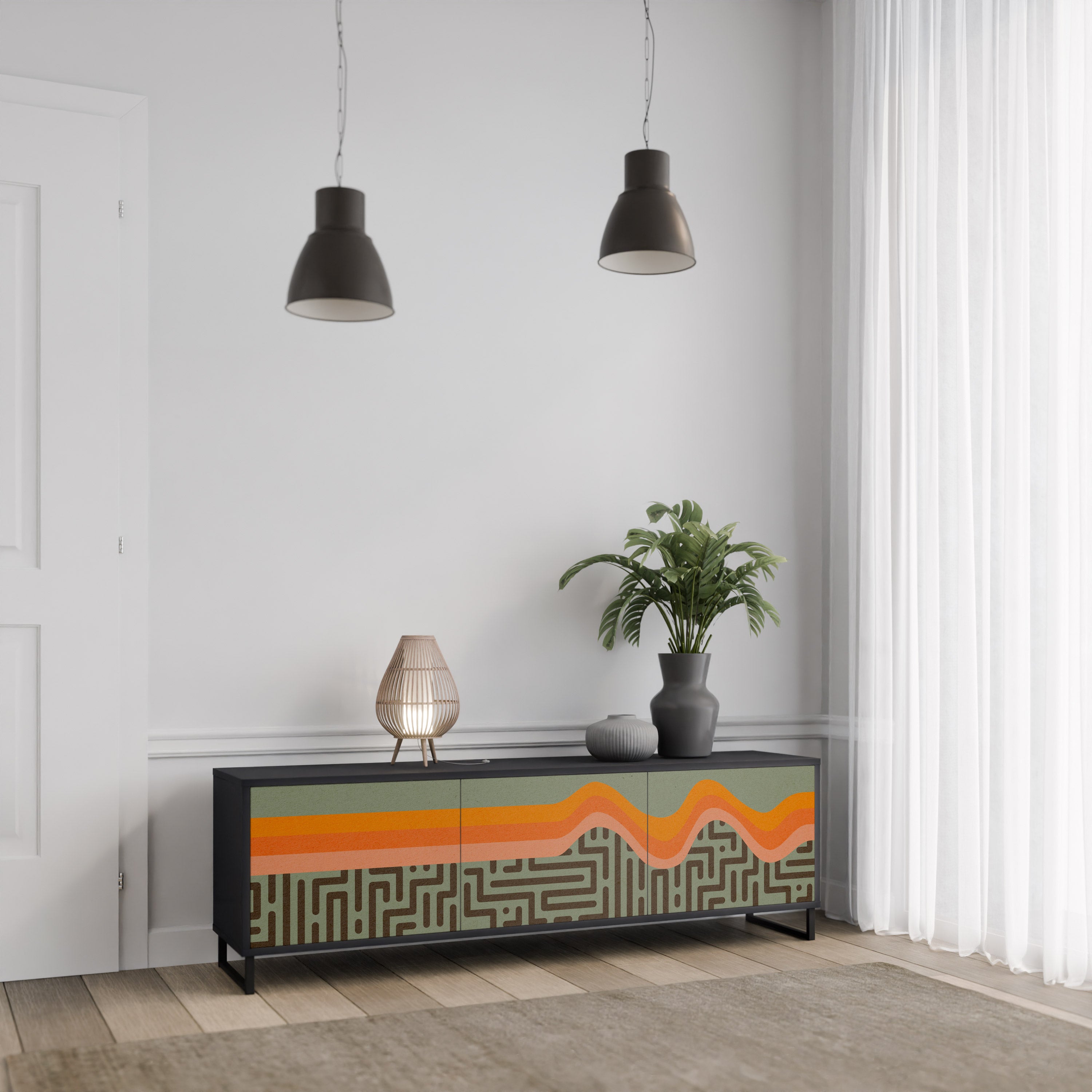 SOLUCIONES SIMPLES Mueble de TV de 3 puertas en acabado negro