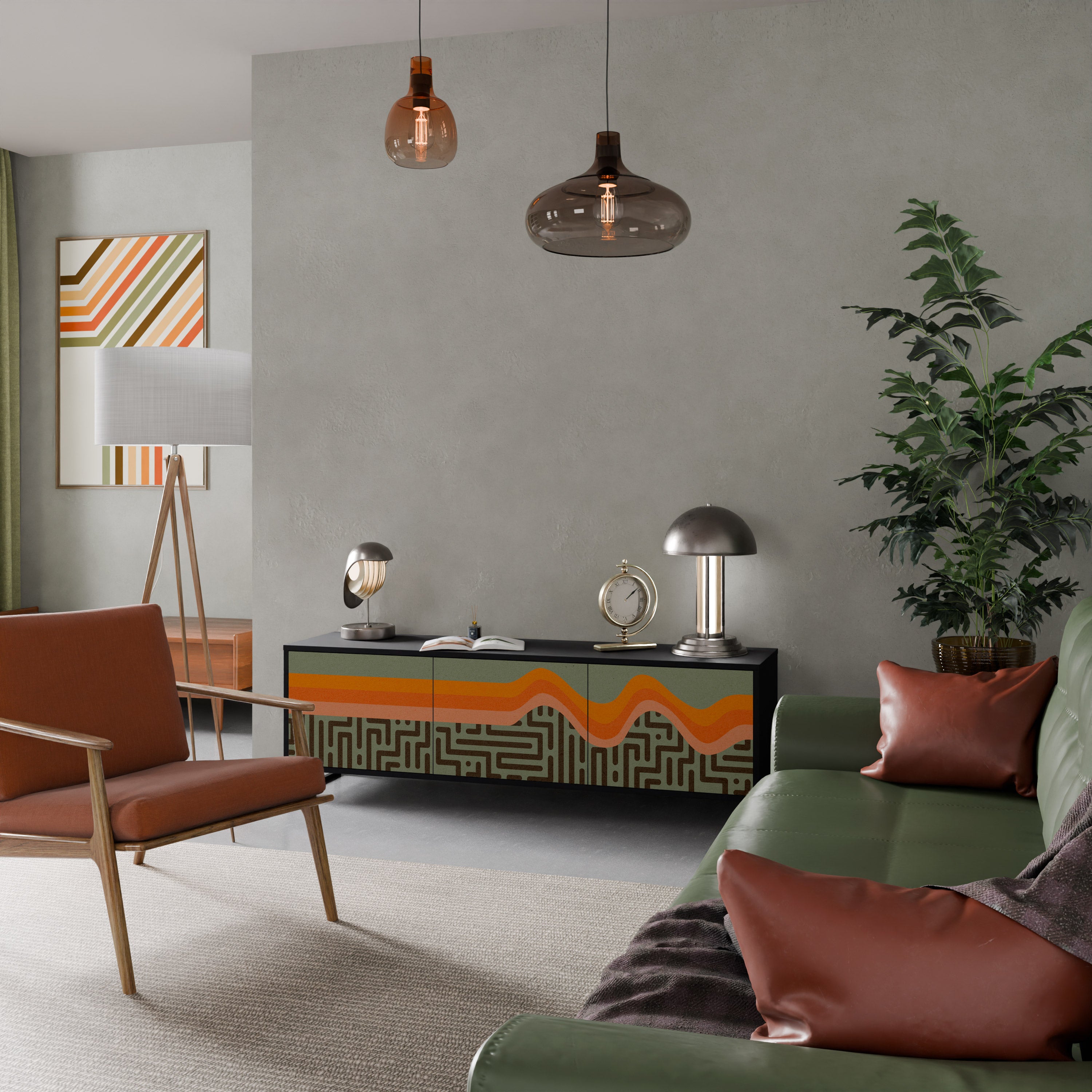 SOLUCIONES SIMPLES Mueble de TV de 3 puertas en acabado negro