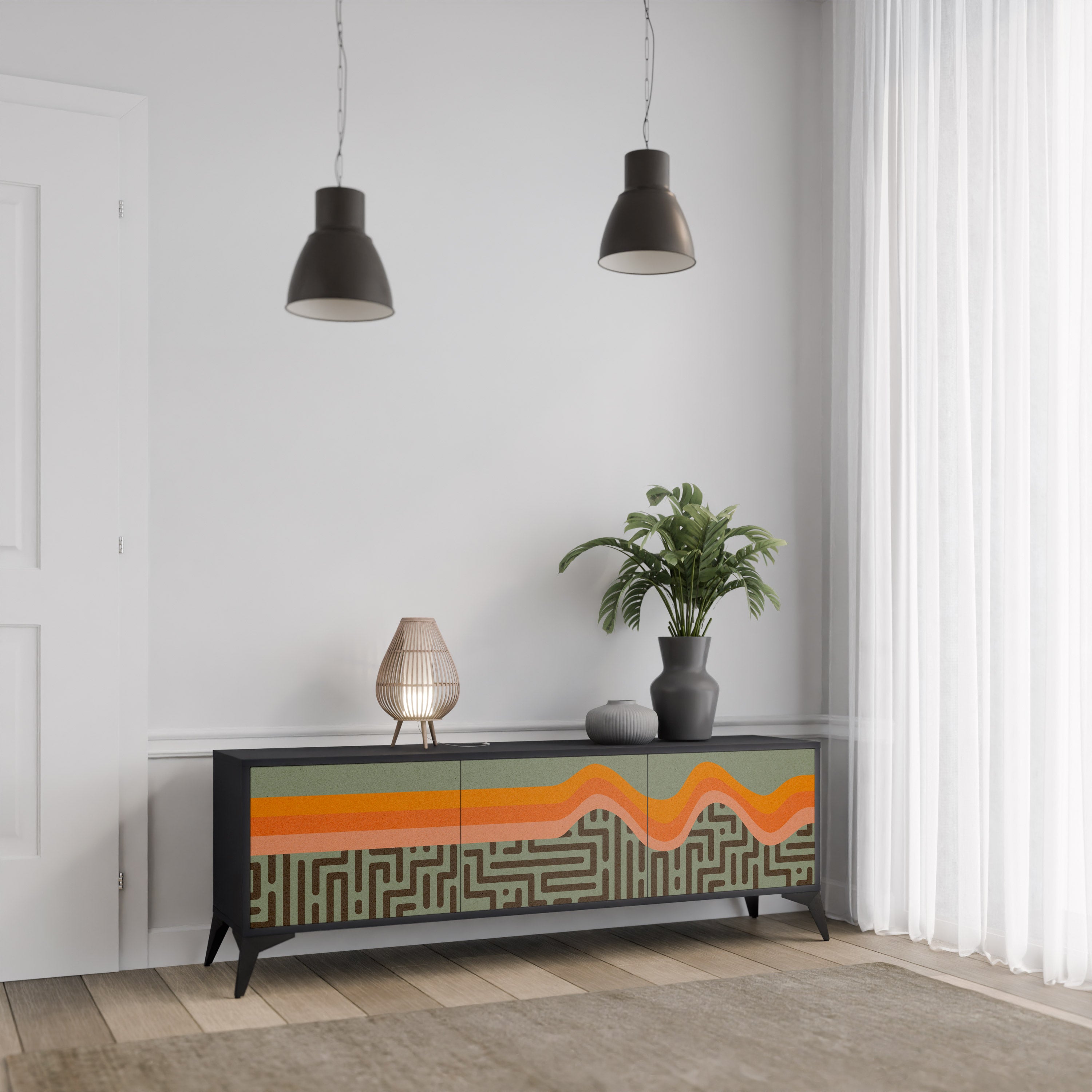 SOLUCIONES SIMPLES Mueble de TV de 3 puertas en acabado negro