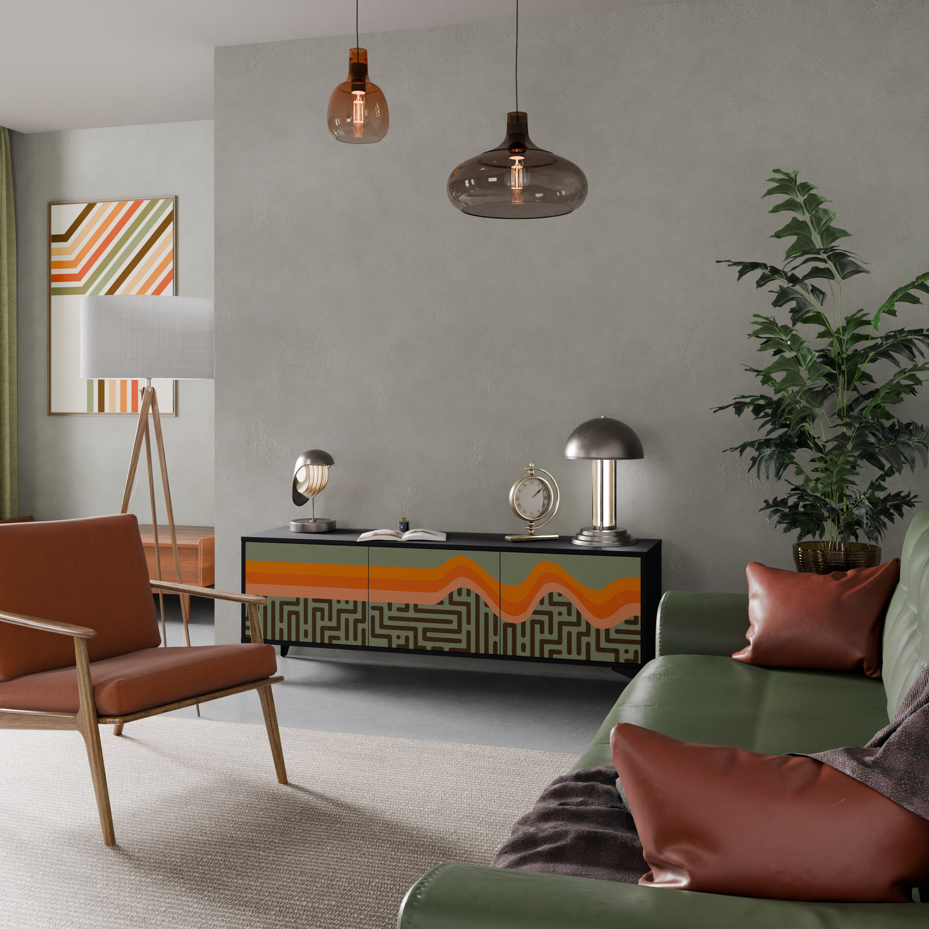 SOLUCIONES SIMPLES Mueble de TV de 3 puertas en acabado negro