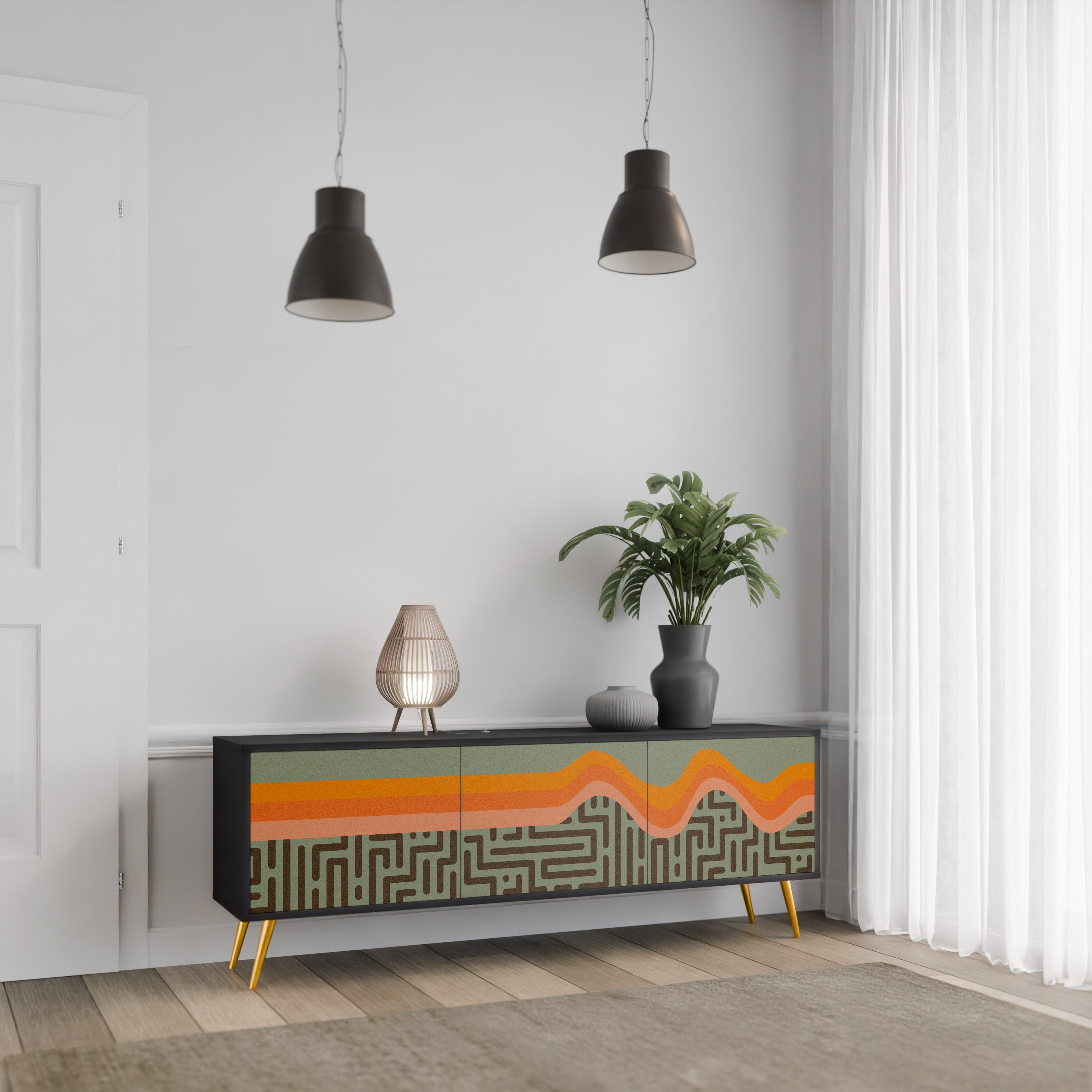 SOLUCIONES SIMPLES Mueble de TV de 3 puertas en acabado negro