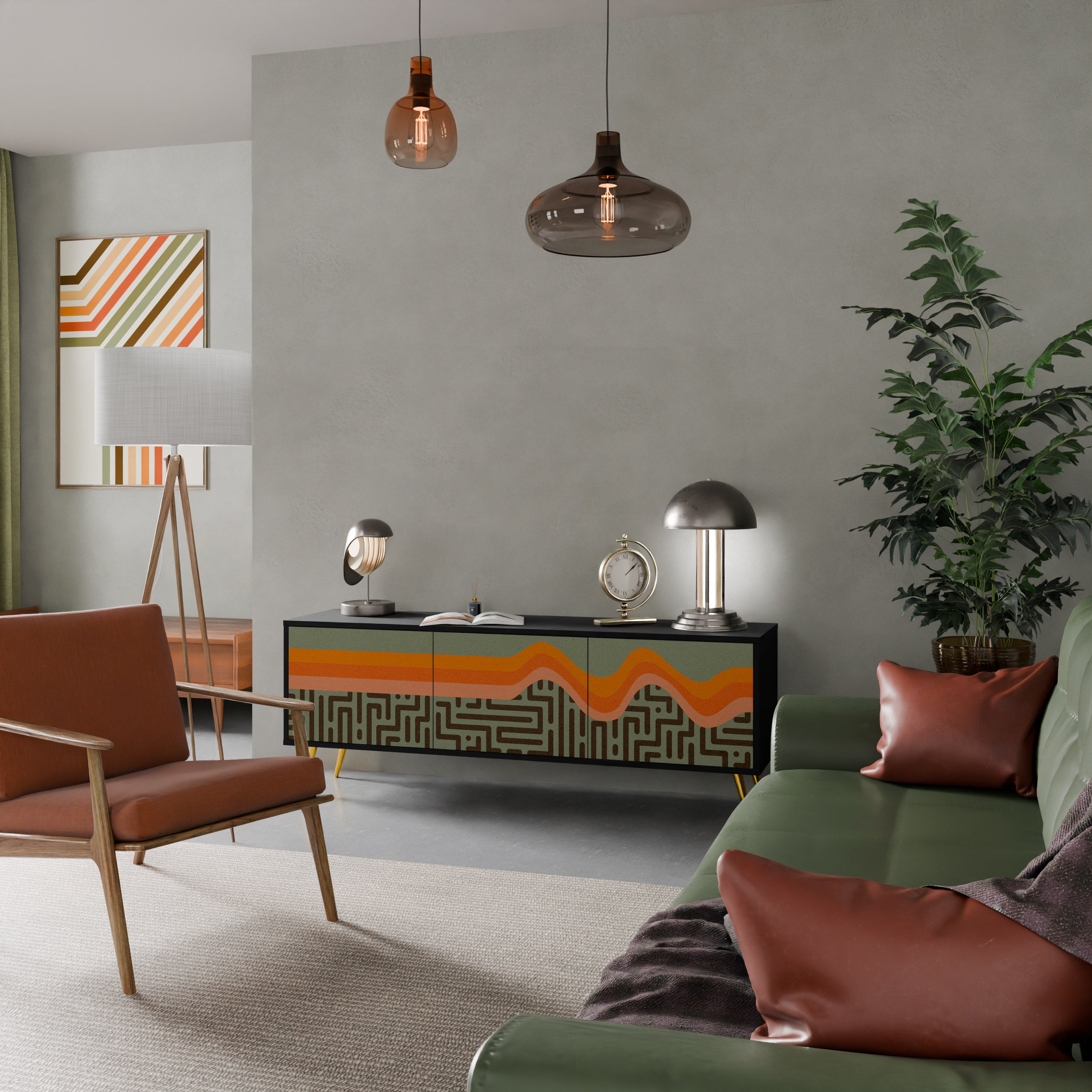 SOLUCIONES SIMPLES Mueble de TV de 3 puertas en acabado negro