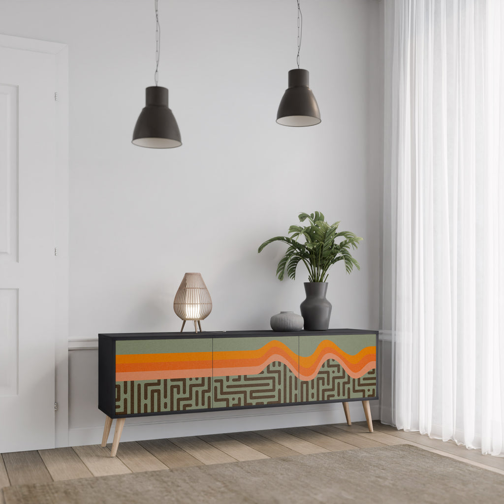 SOLUCIONES SIMPLES Mueble de TV de 3 puertas en acabado negro