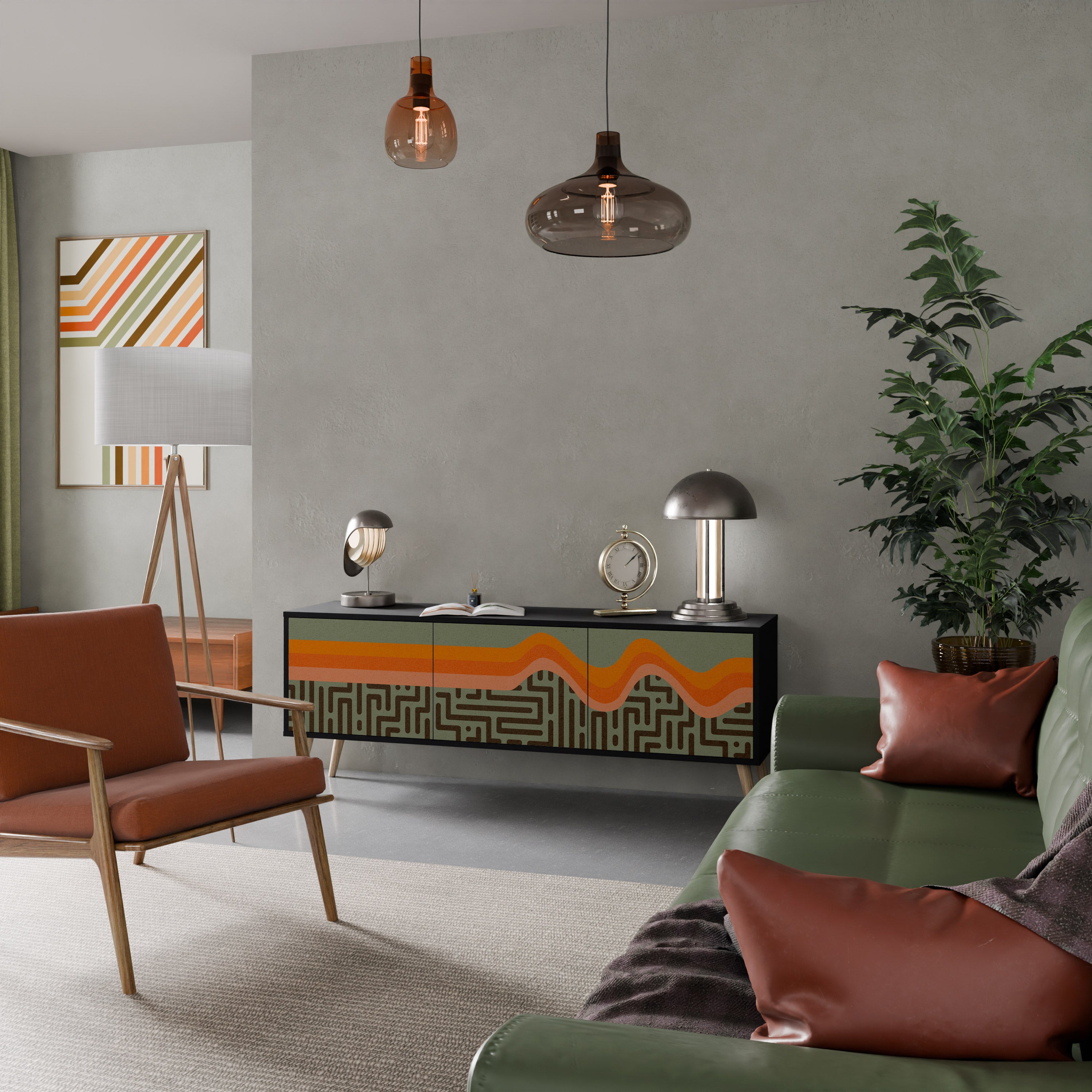 SOLUCIONES SIMPLES Mueble de TV de 3 puertas en acabado negro