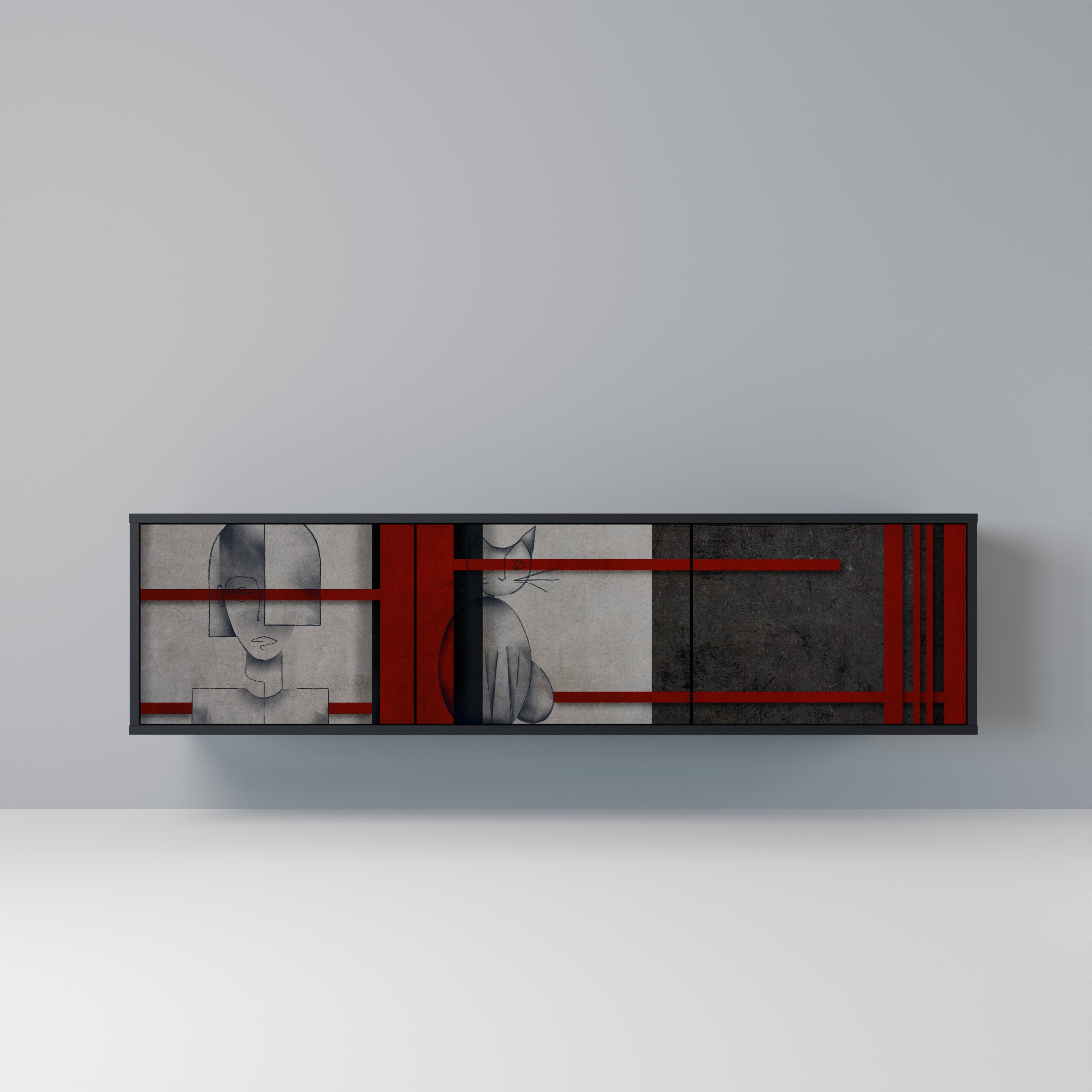 Mueble de TV de 3 puertas GRAY FIGURES en acabado negro