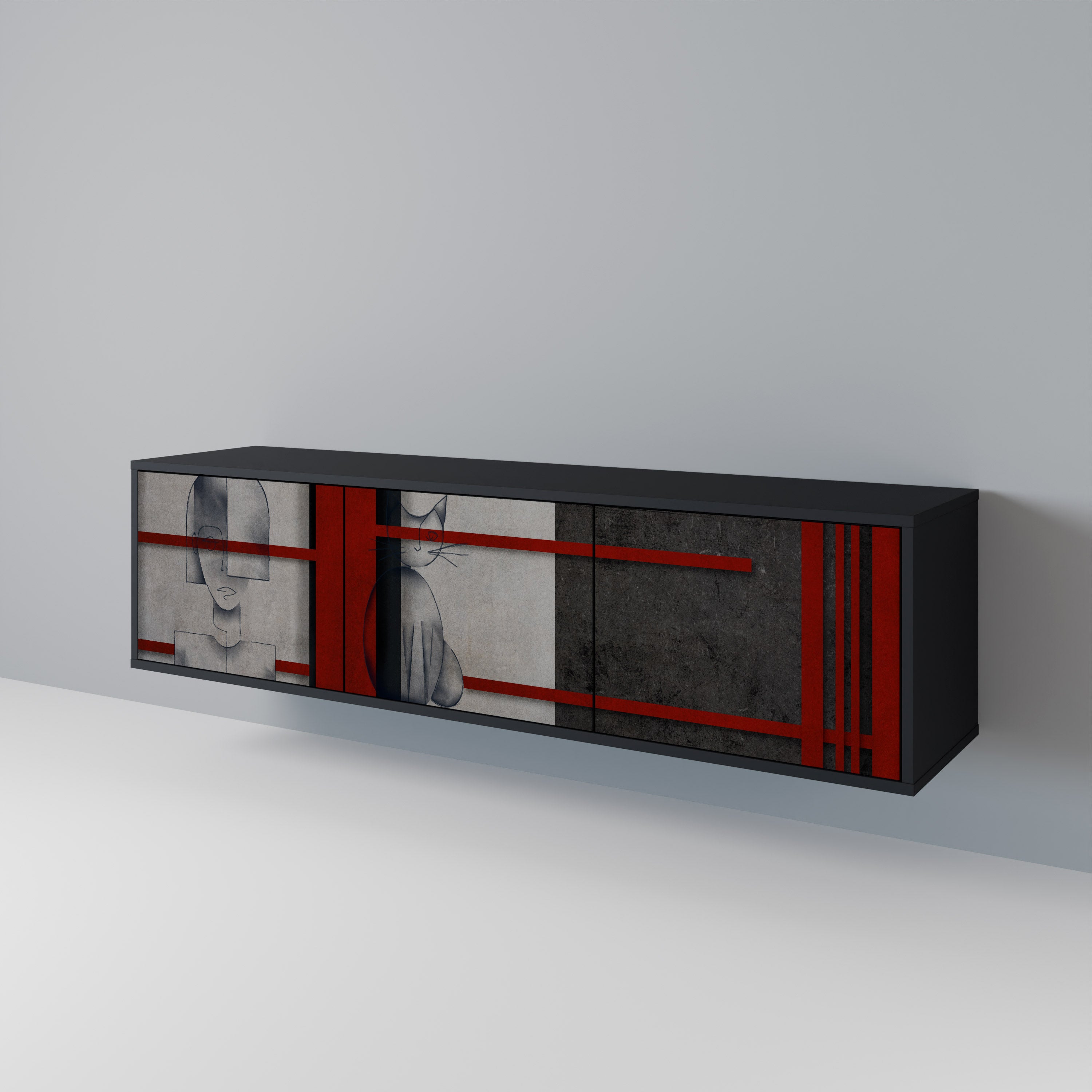 Mueble de TV de 3 puertas GRAY FIGURES en acabado negro