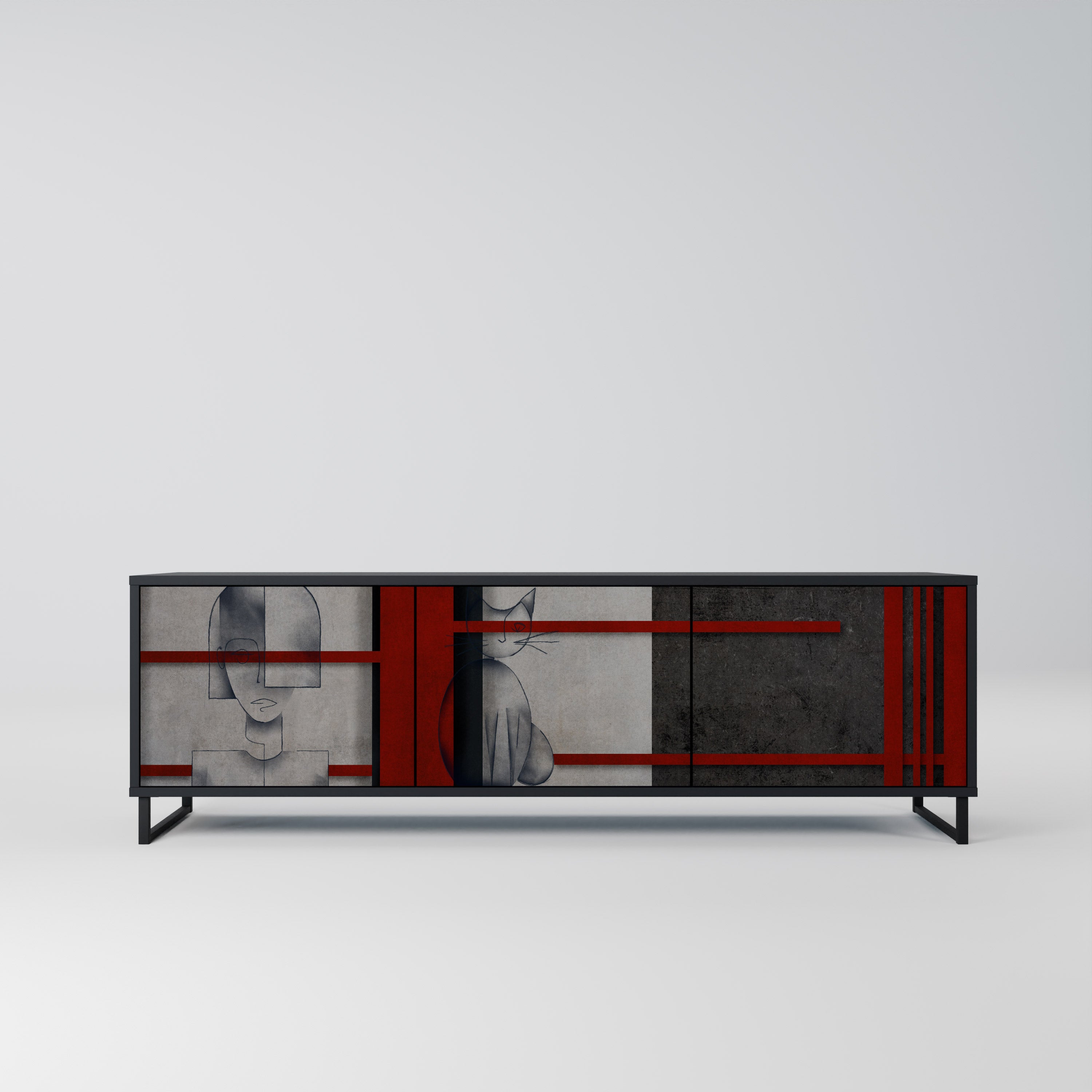 Mueble de TV de 3 puertas GRAY FIGURES en acabado negro