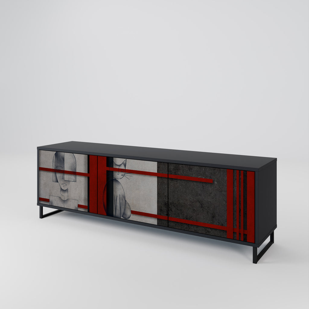 Mueble de TV de 3 puertas GRAY FIGURES en acabado negro