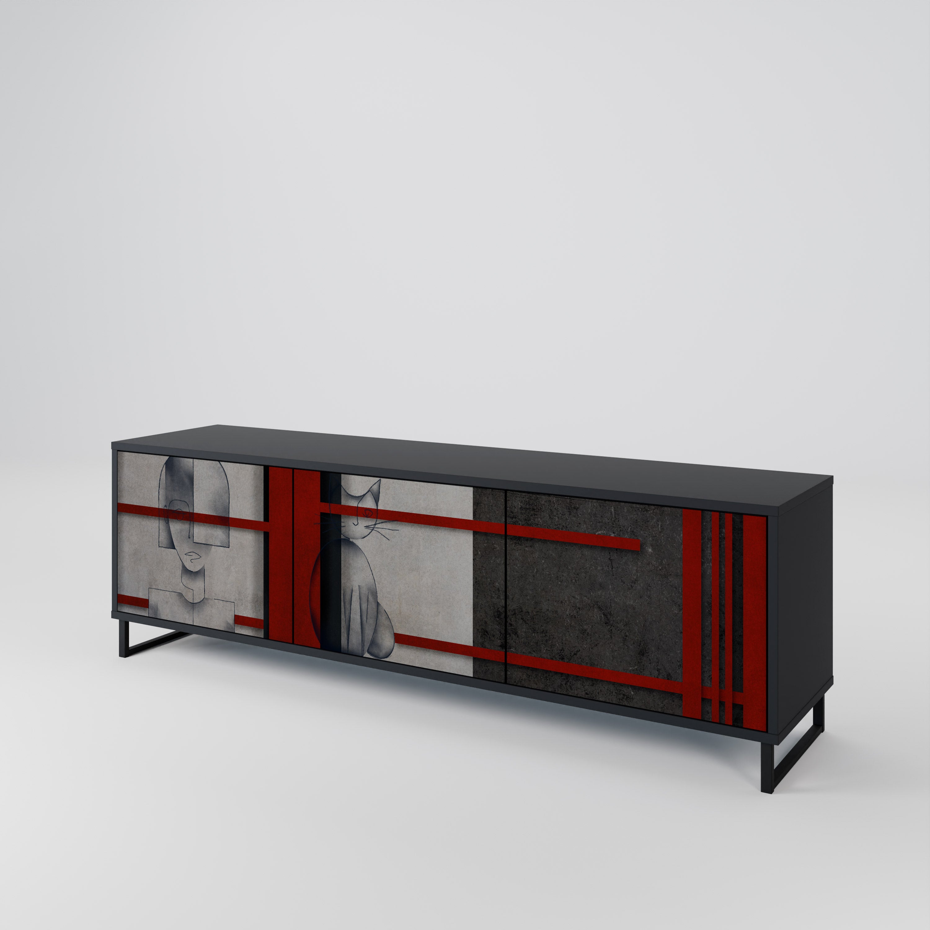 Mueble de TV de 3 puertas GRAY FIGURES en acabado negro