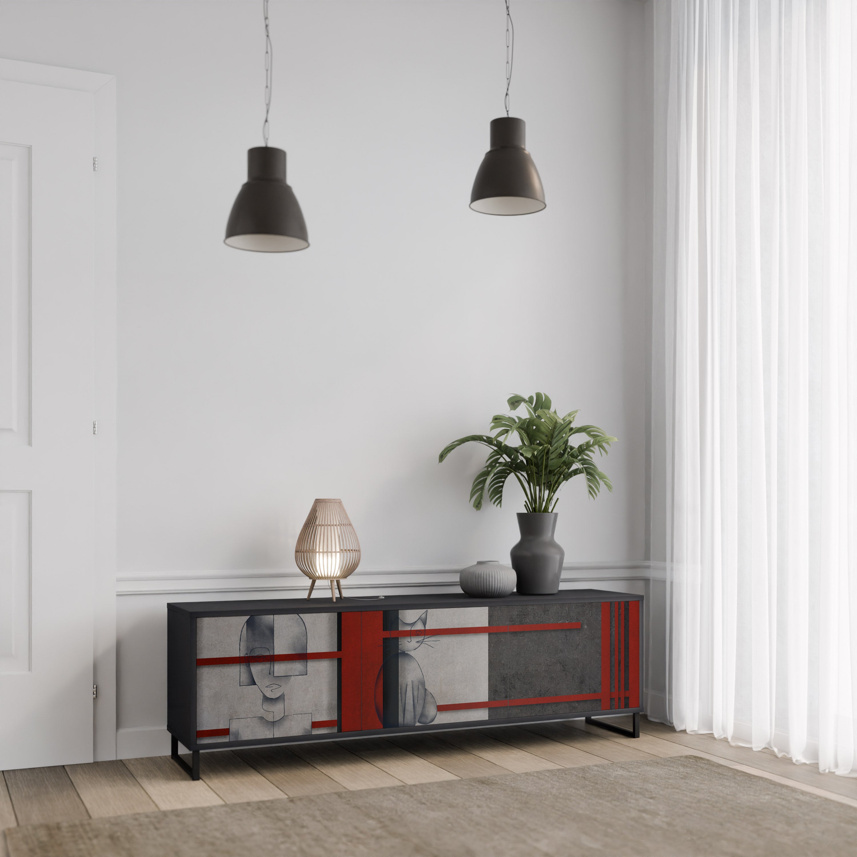 Mueble de TV de 3 puertas GRAY FIGURES en acabado negro