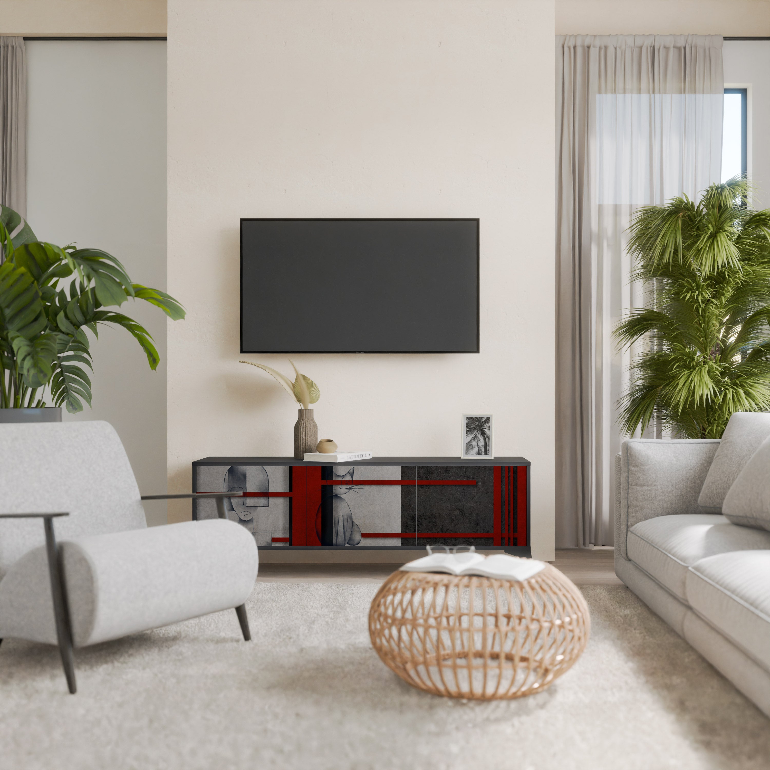 Mueble de TV de 3 puertas GRAY FIGURES en acabado negro