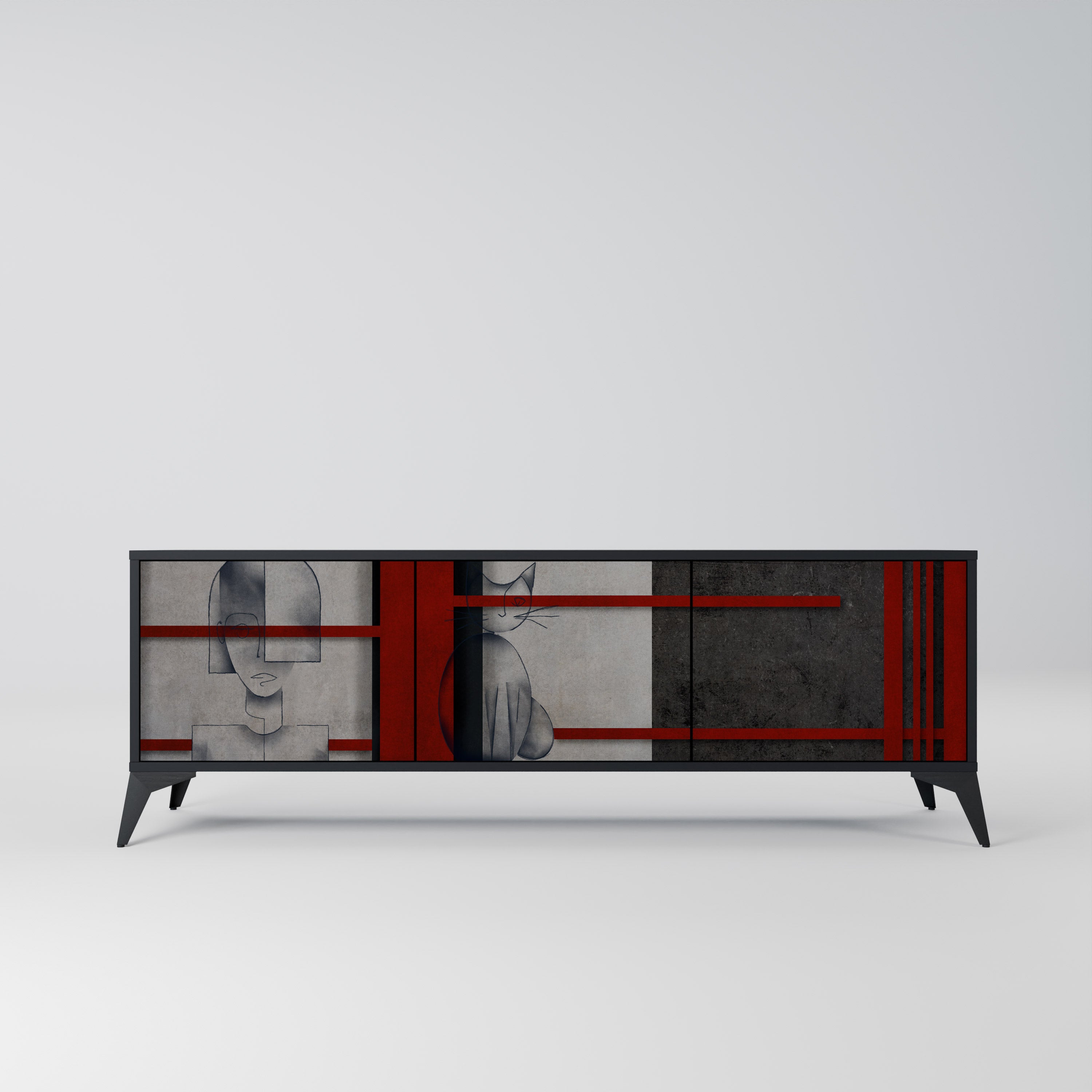 Mueble de TV de 3 puertas GRAY FIGURES en acabado negro