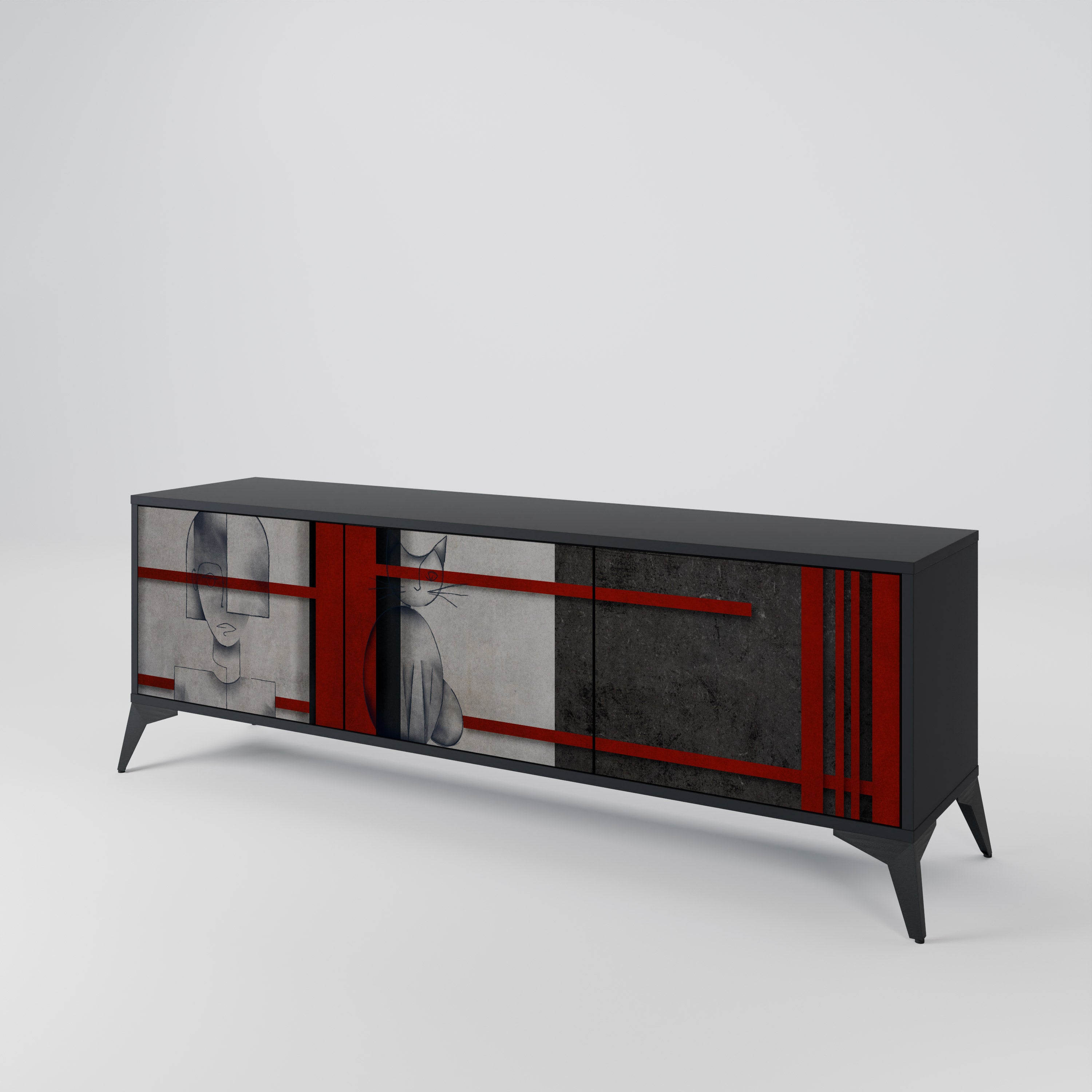 Mueble de TV de 3 puertas GRAY FIGURES en acabado negro