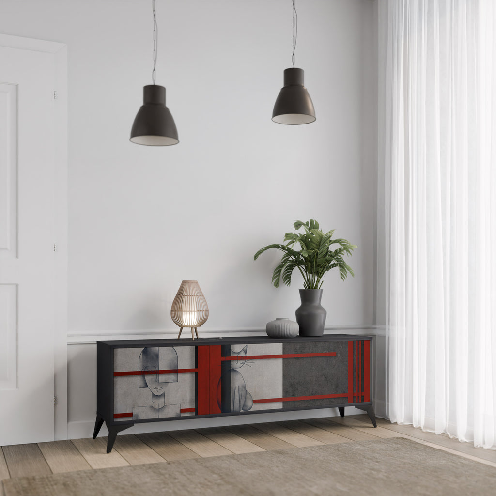 Mueble de TV de 3 puertas GRAY FIGURES en acabado negro