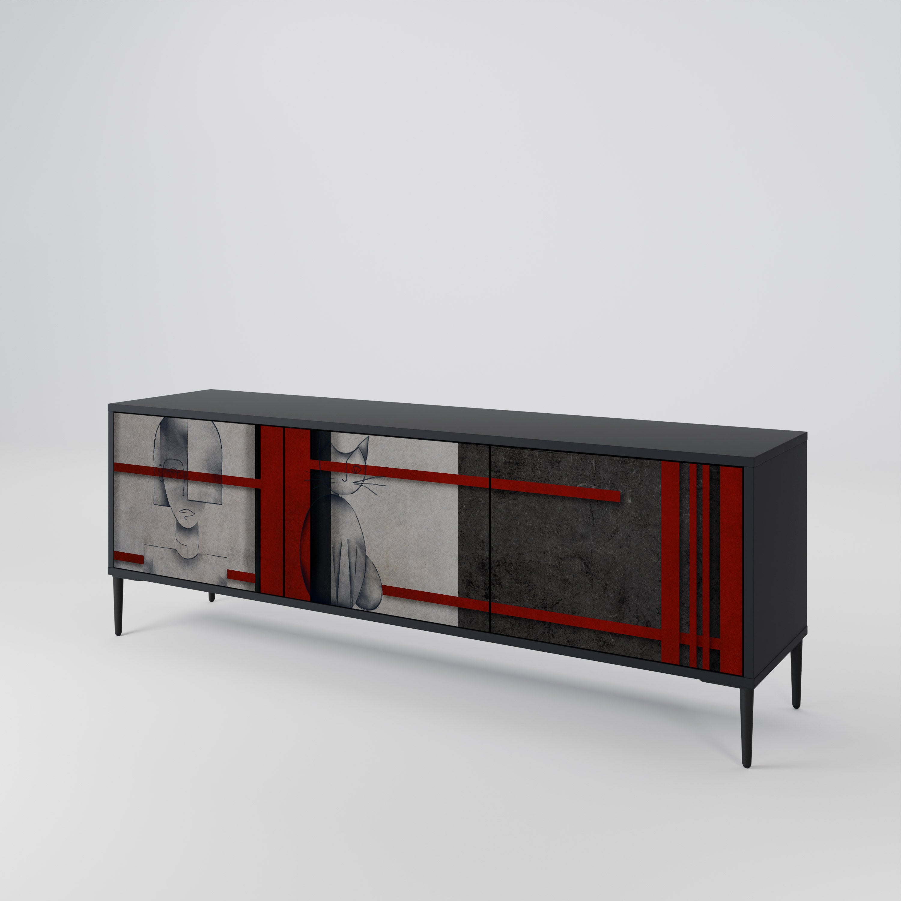 Mueble de TV de 3 puertas GRAY FIGURES en acabado negro