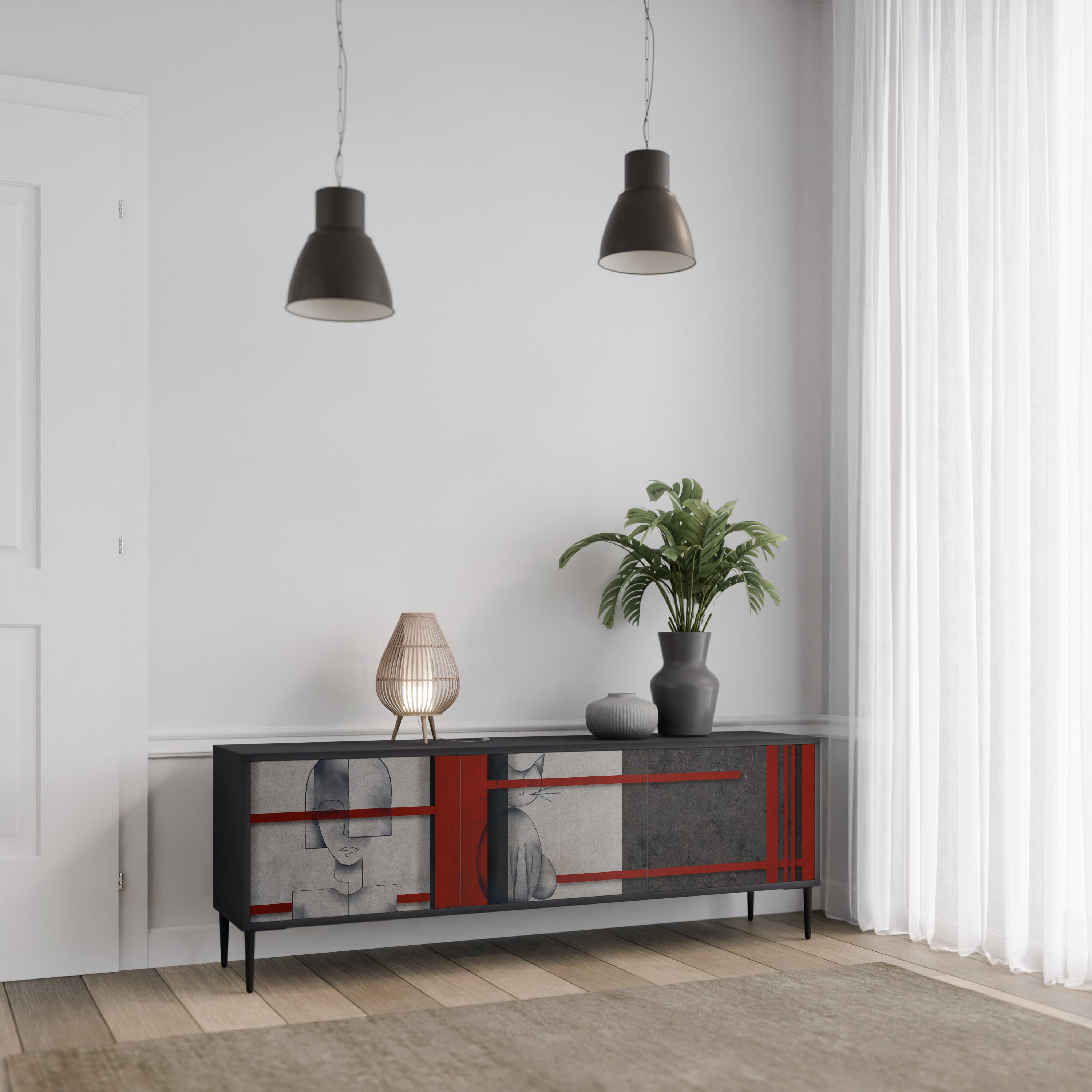 Mueble de TV de 3 puertas GRAY FIGURES en acabado negro
