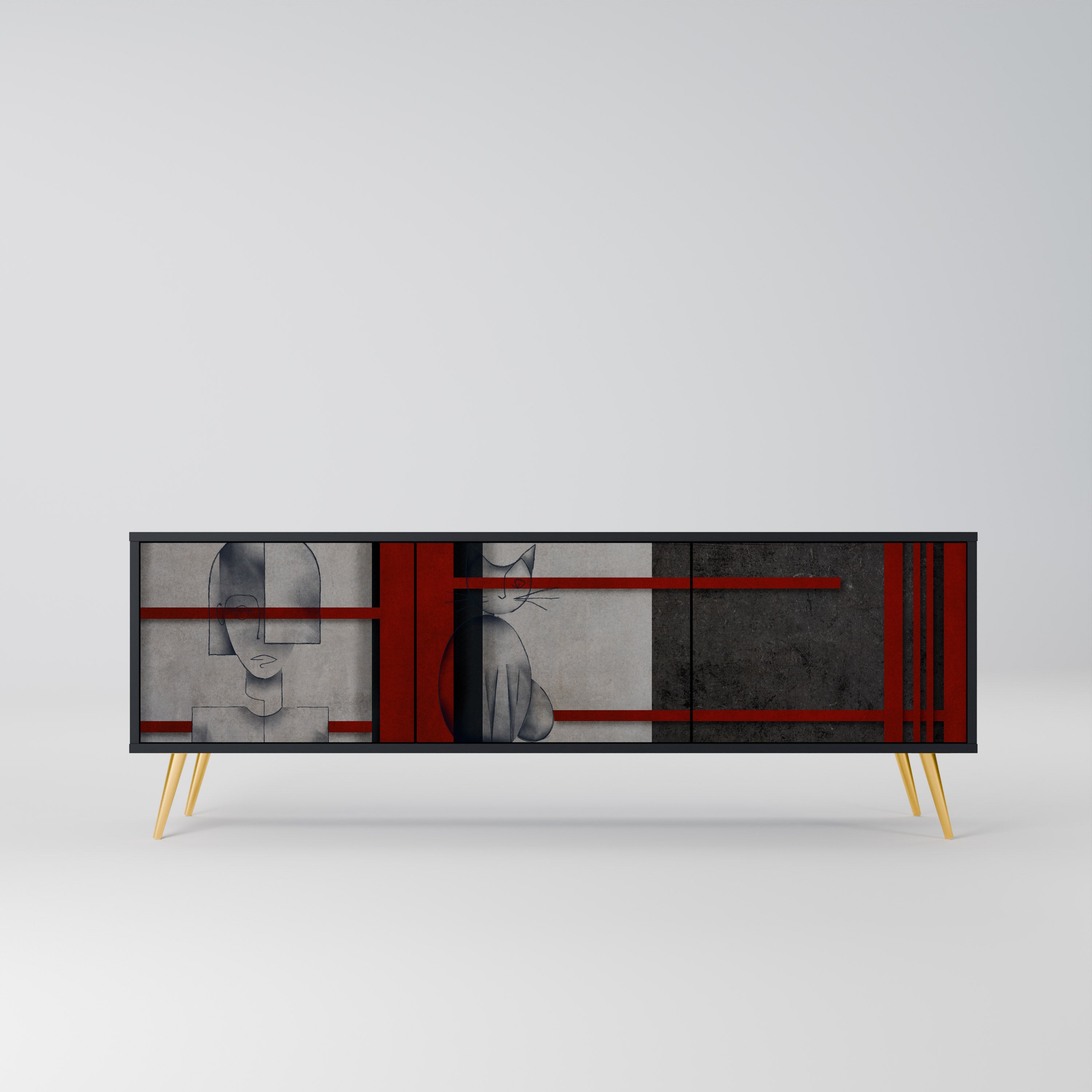 Mueble de TV de 3 puertas GRAY FIGURES en acabado negro
