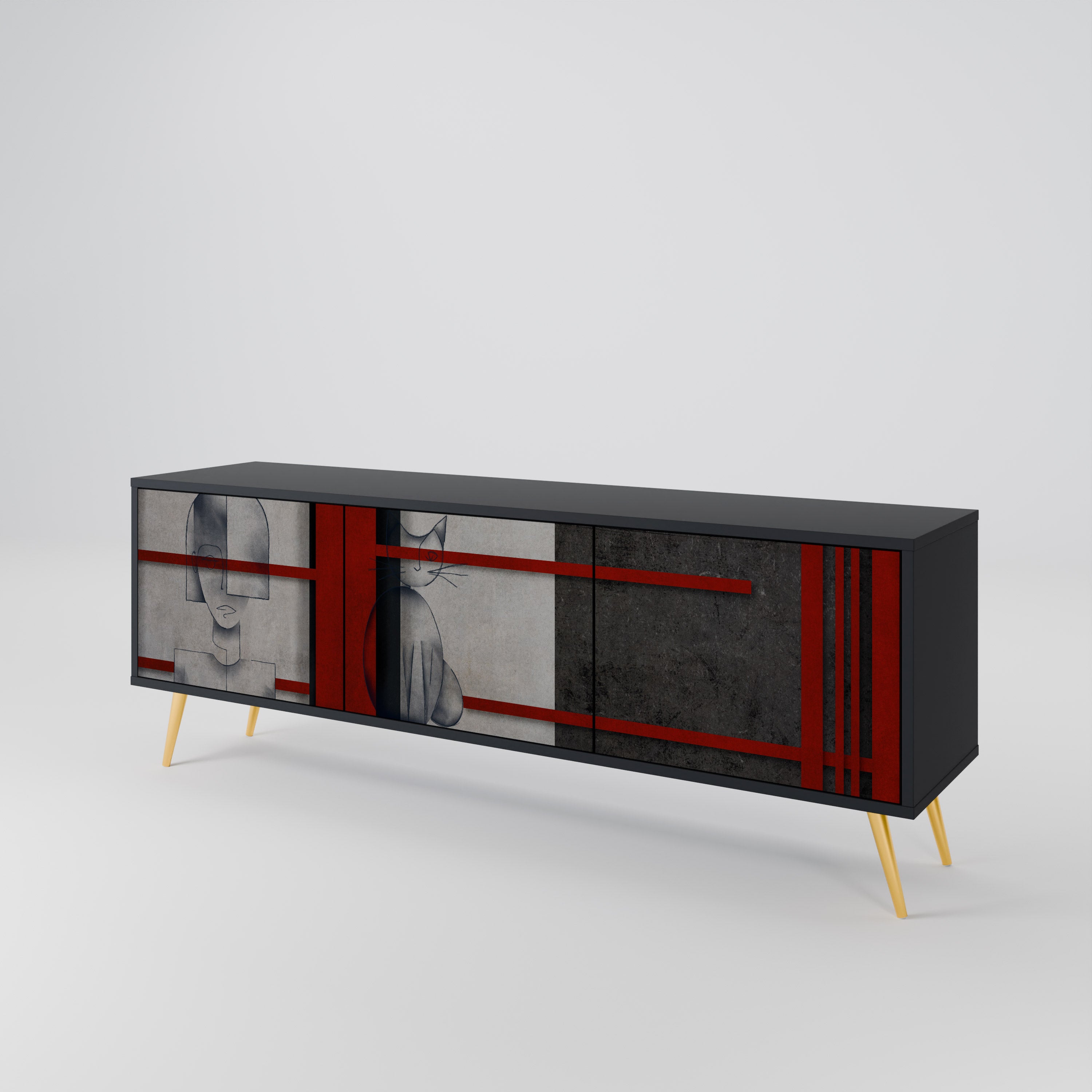 Mueble de TV de 3 puertas GRAY FIGURES en acabado negro