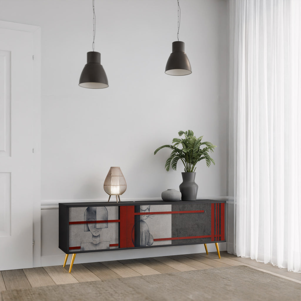 Mueble de TV de 3 puertas GRAY FIGURES en acabado negro