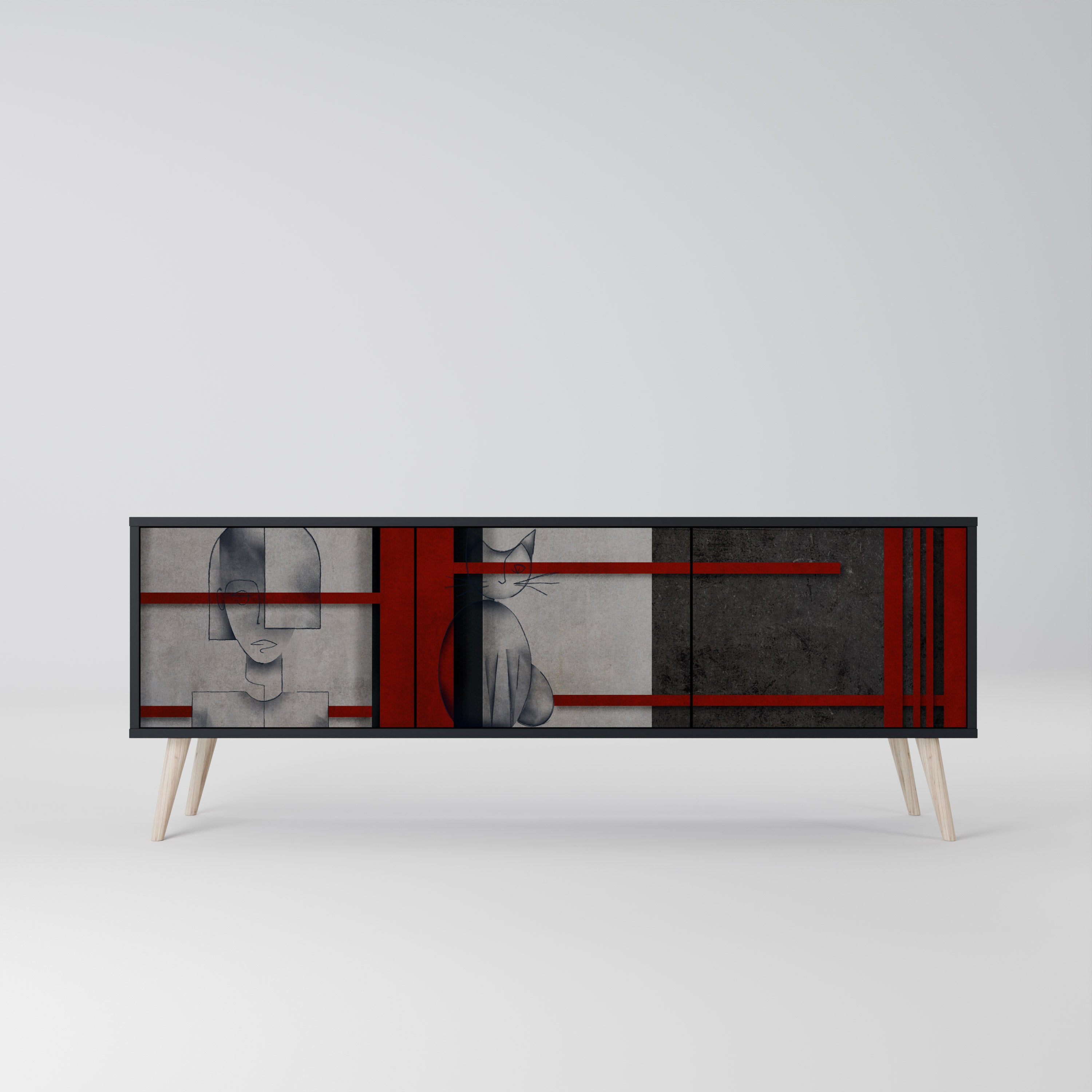 Mueble de TV de 3 puertas GRAY FIGURES en acabado negro