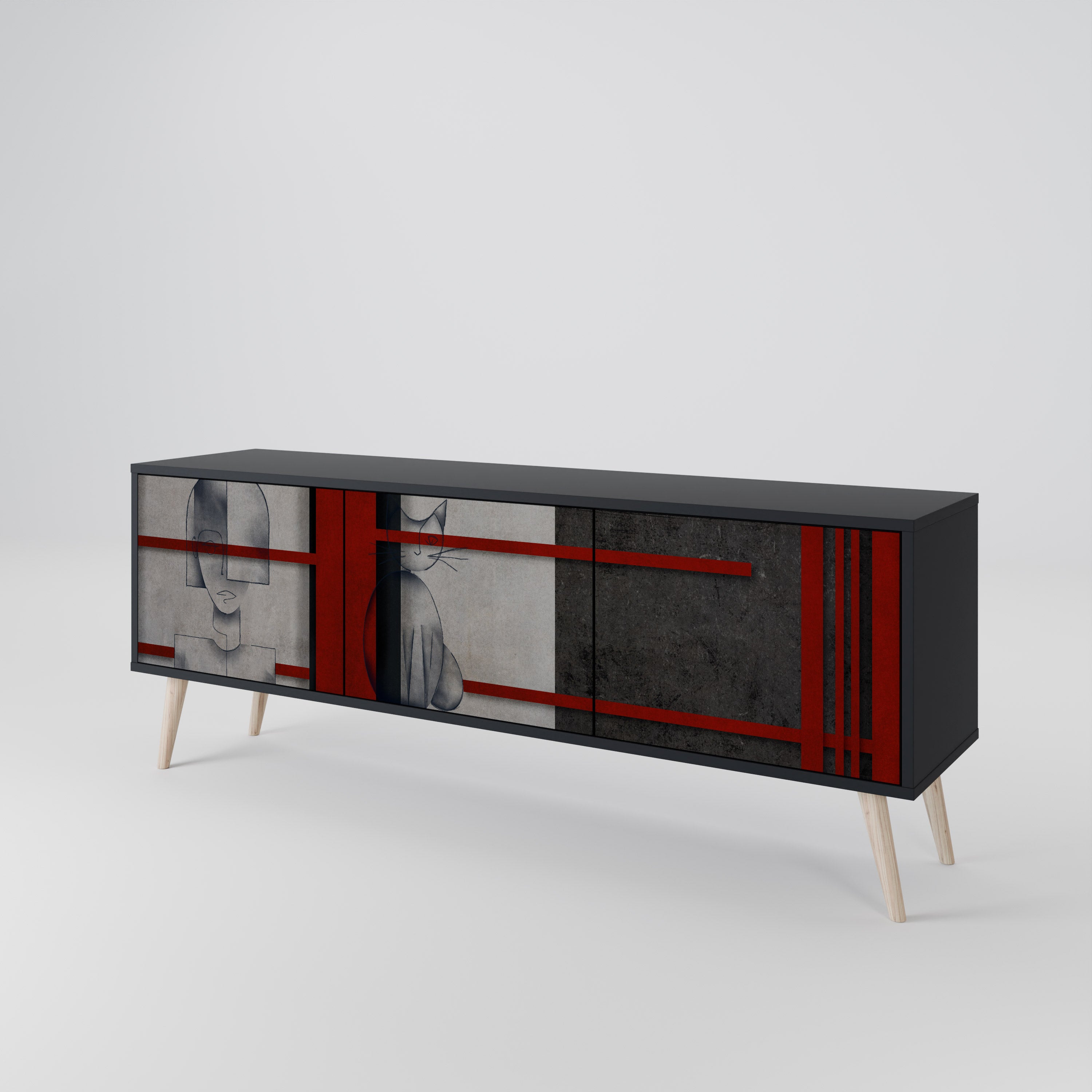 Mueble de TV de 3 puertas GRAY FIGURES en acabado negro