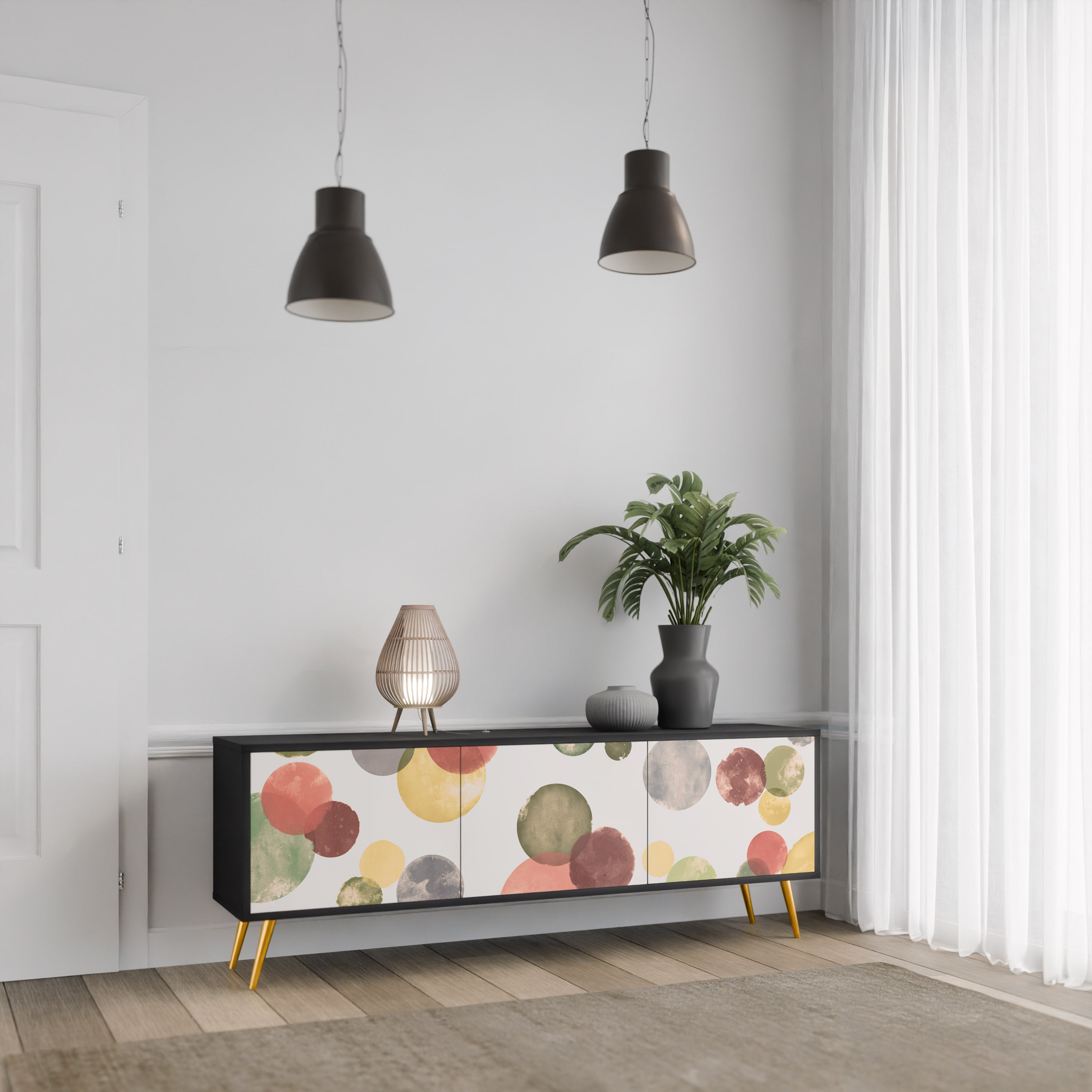 Mueble de TV FLEETING HAPPINESS de 3 puertas con acabado negro