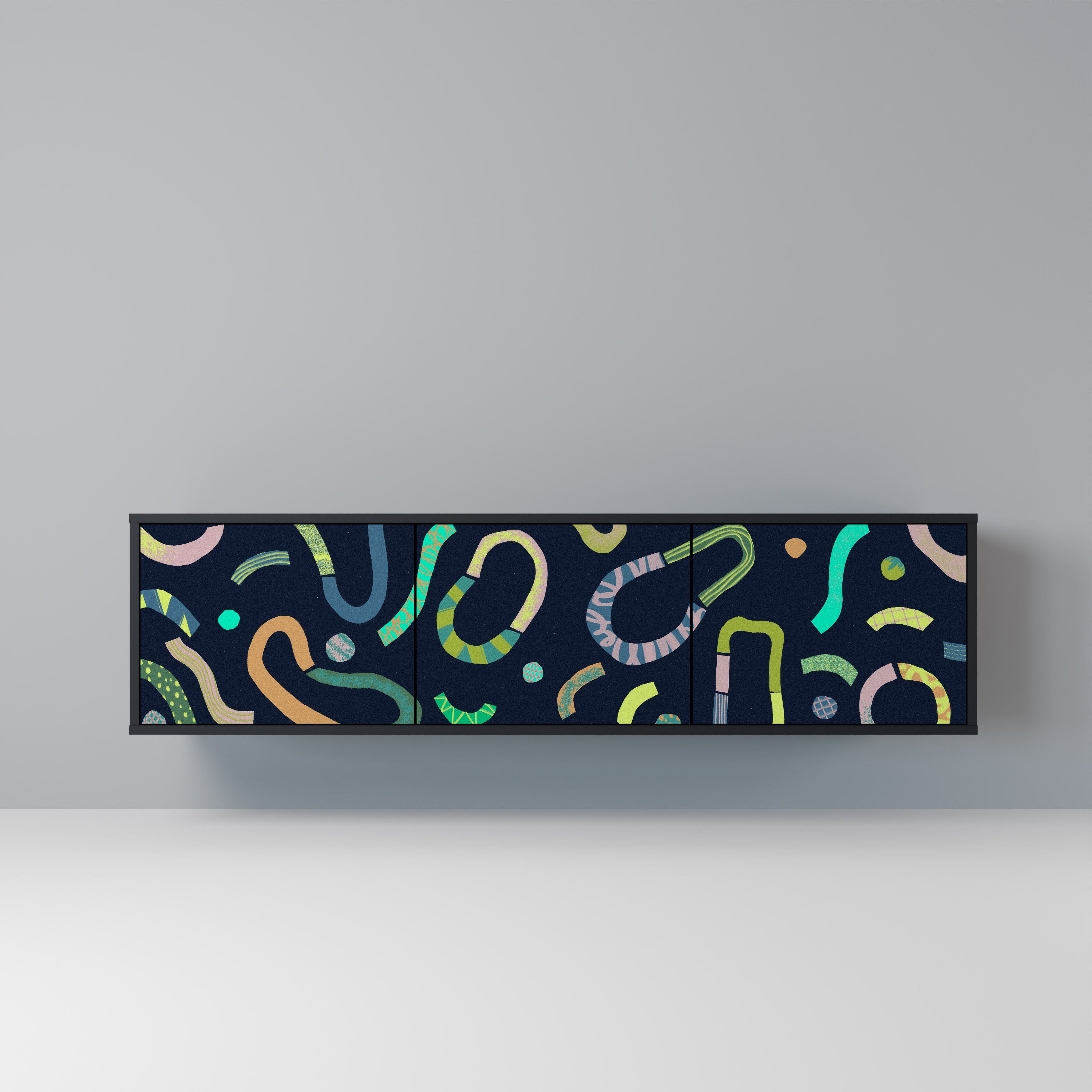 Mueble de TV de 3 puertas CONTRAST DANCE con acabado negro