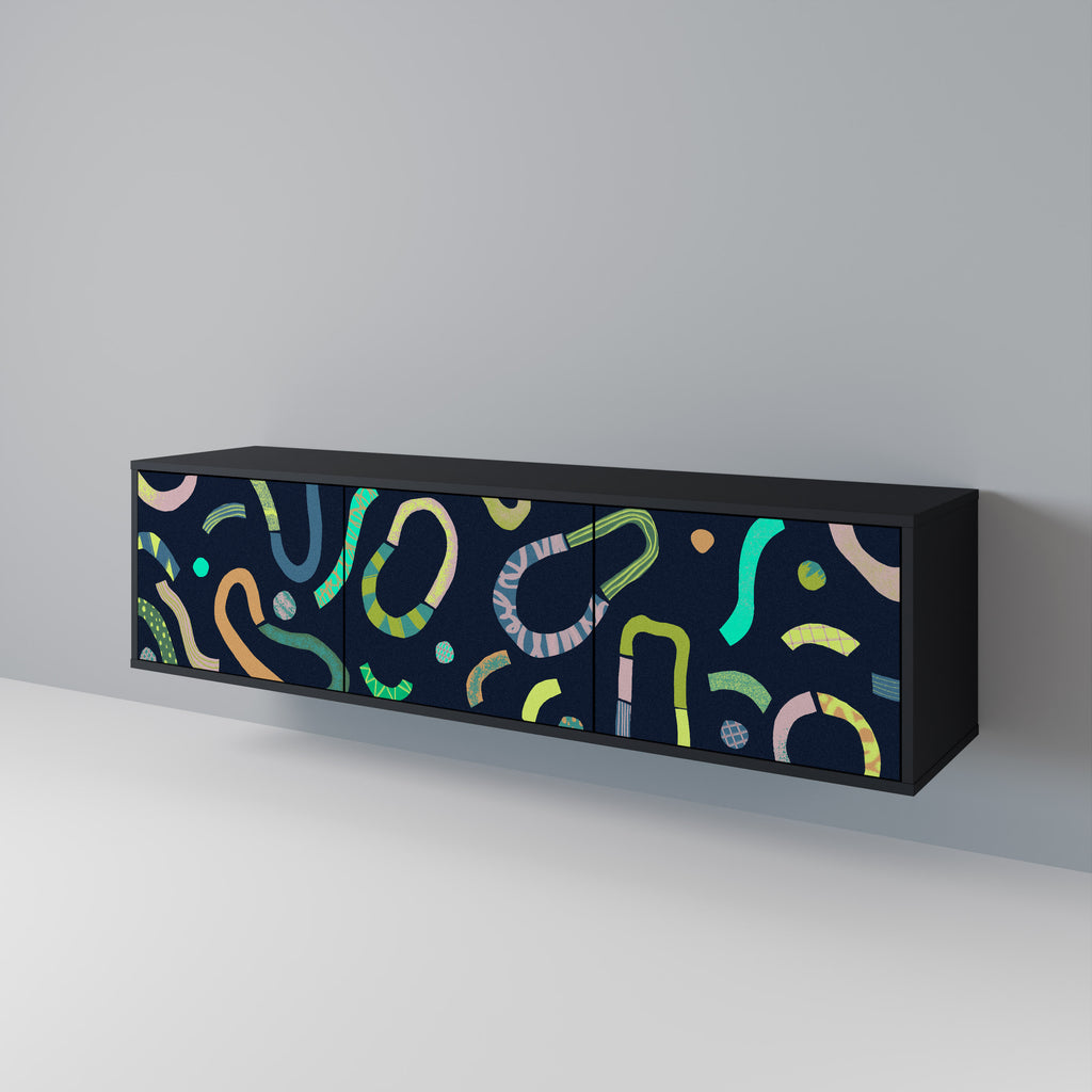 Mueble de TV de 3 puertas CONTRAST DANCE con acabado negro