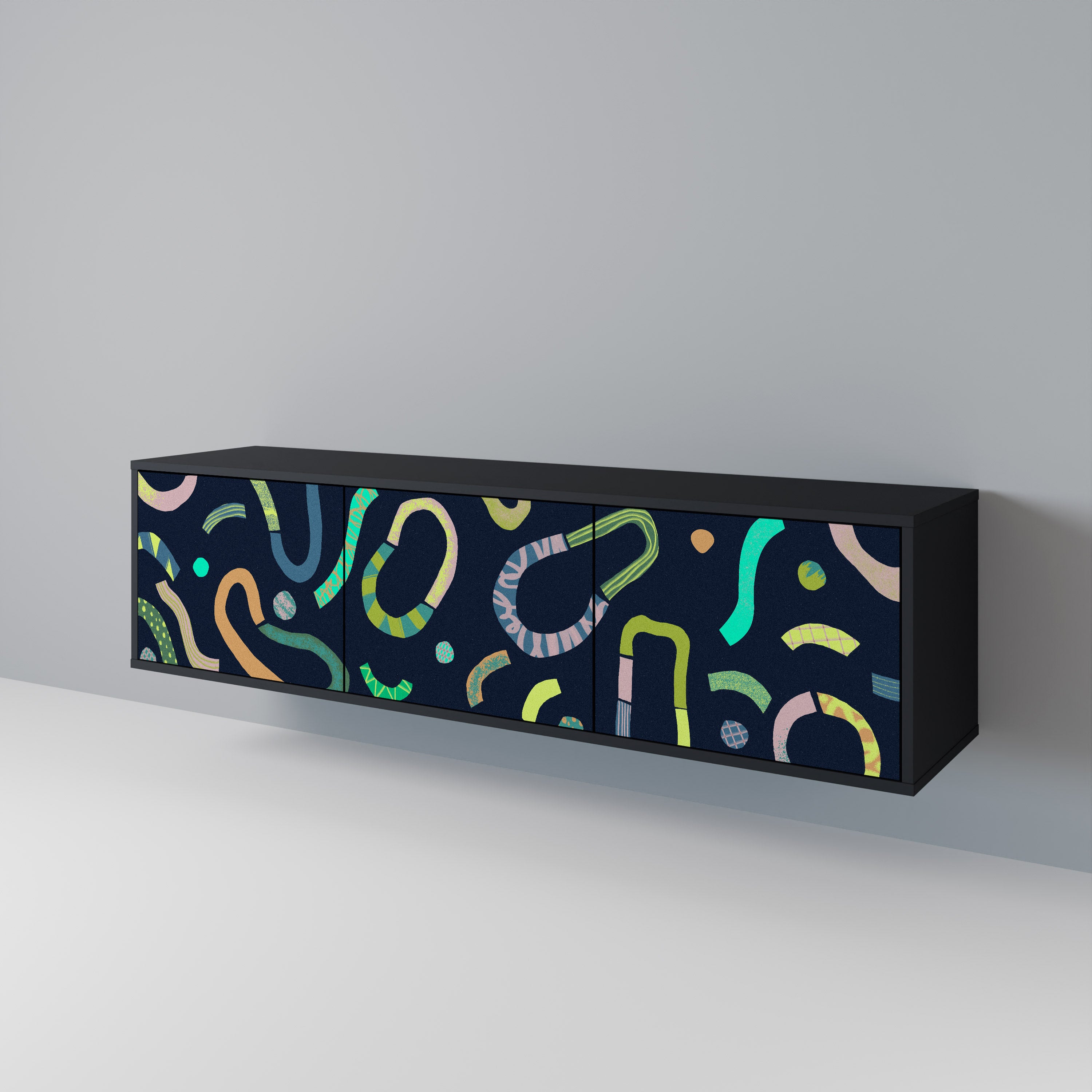 Mueble de TV de 3 puertas CONTRAST DANCE con acabado negro