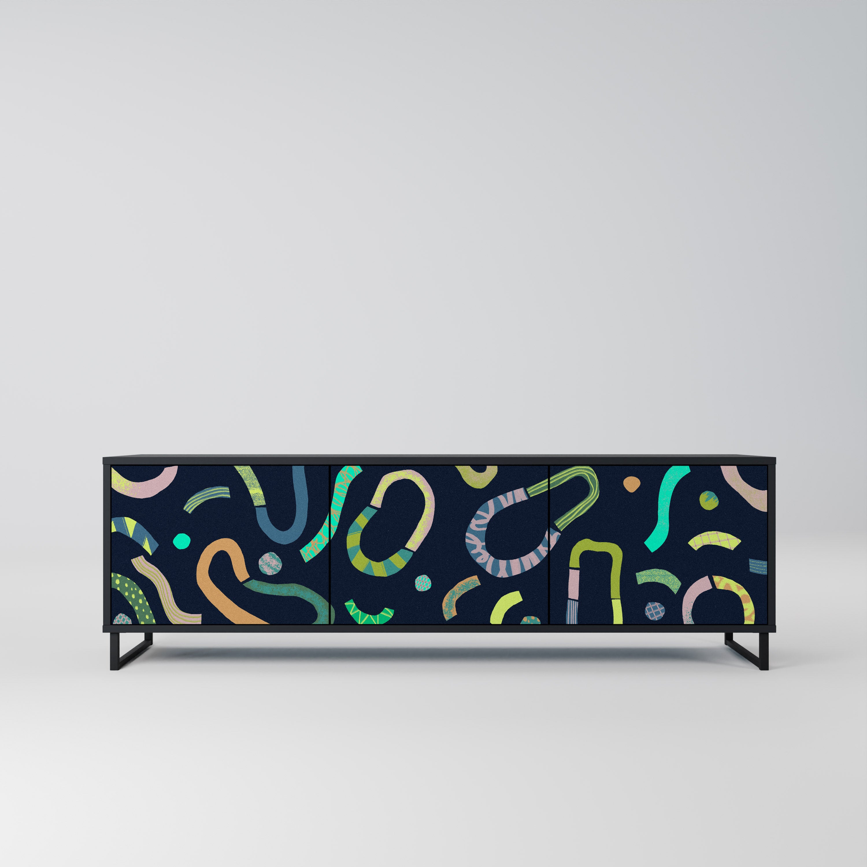 Mueble de TV de 3 puertas CONTRAST DANCE con acabado negro