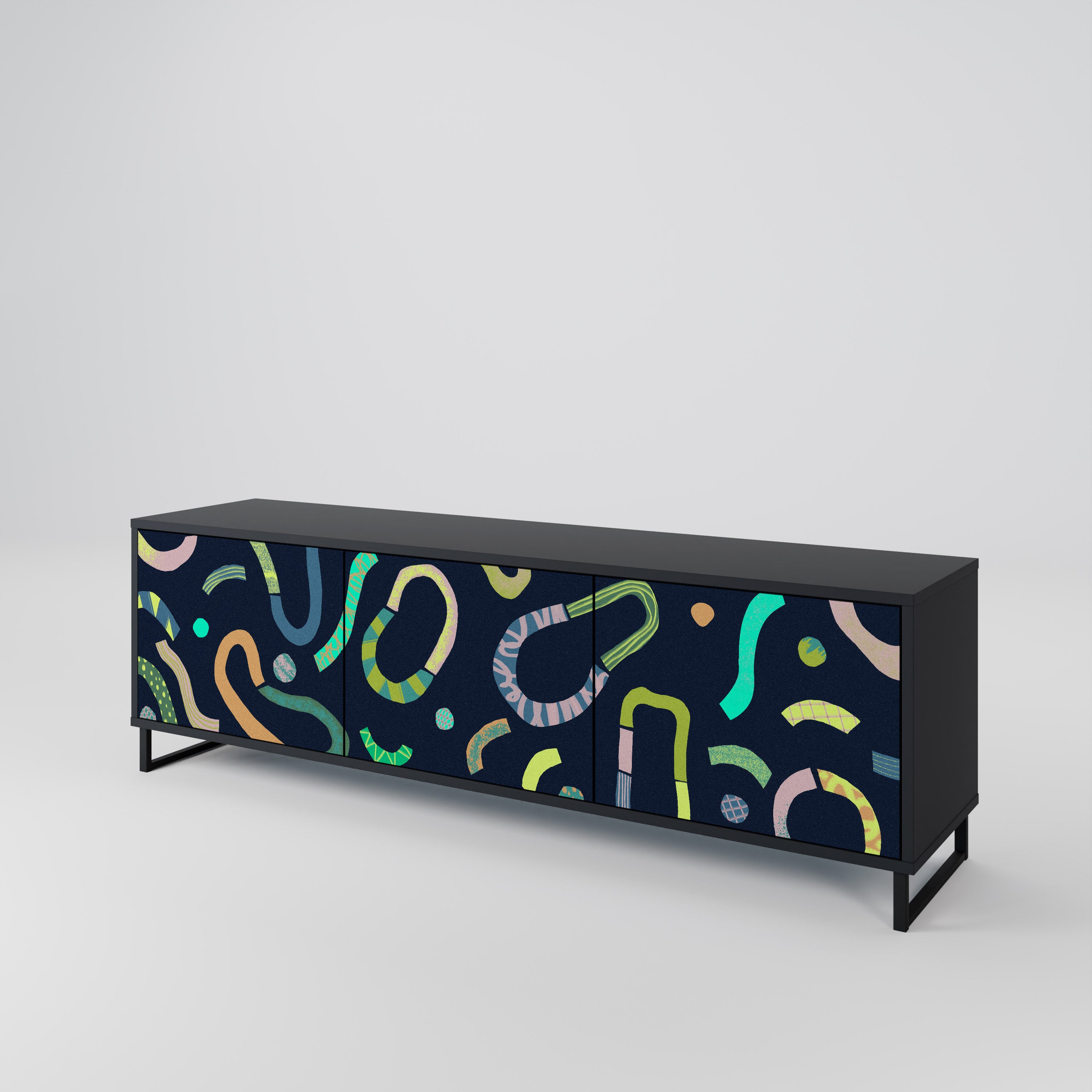 Mueble de TV de 3 puertas CONTRAST DANCE con acabado negro