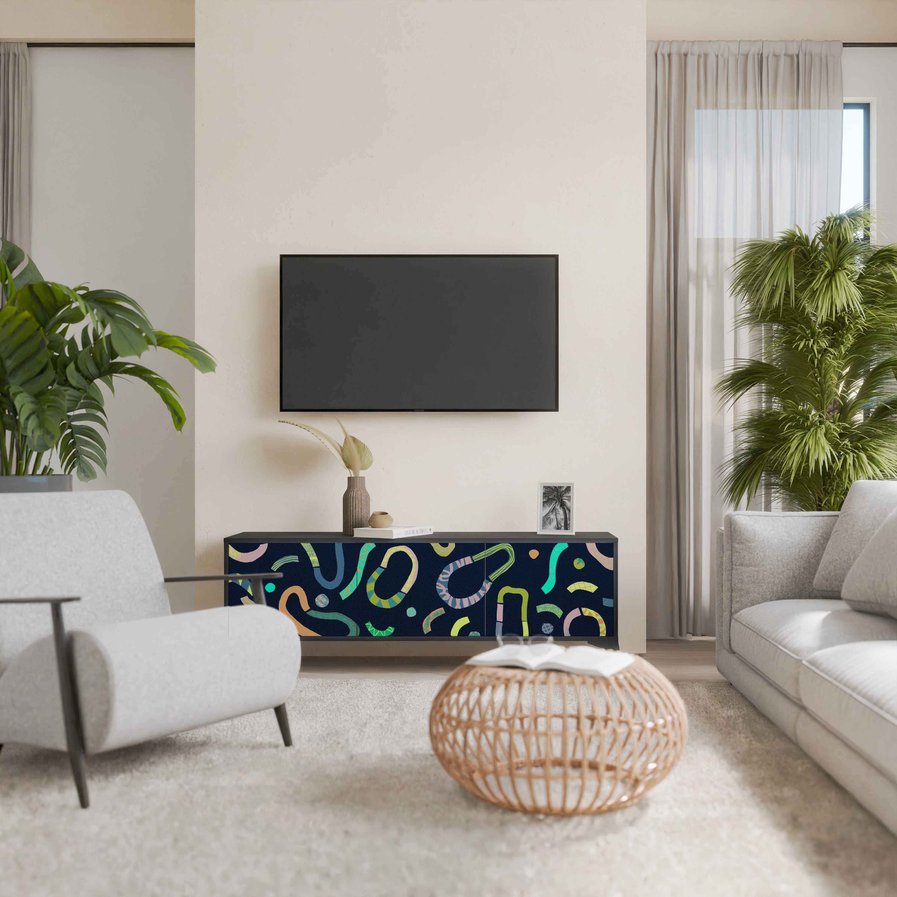 Mueble de TV de 3 puertas CONTRAST DANCE con acabado negro