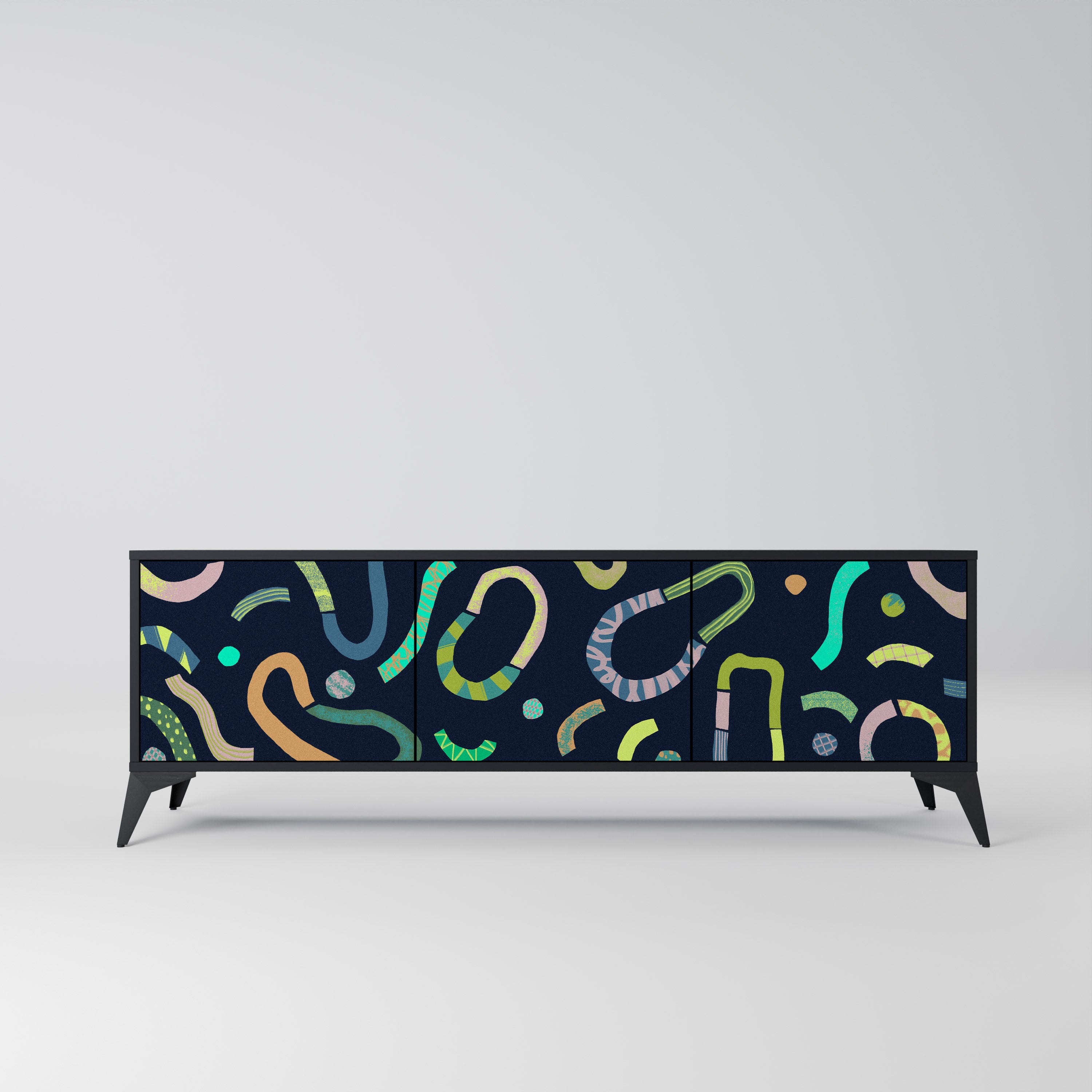 Mueble de TV de 3 puertas CONTRAST DANCE con acabado negro