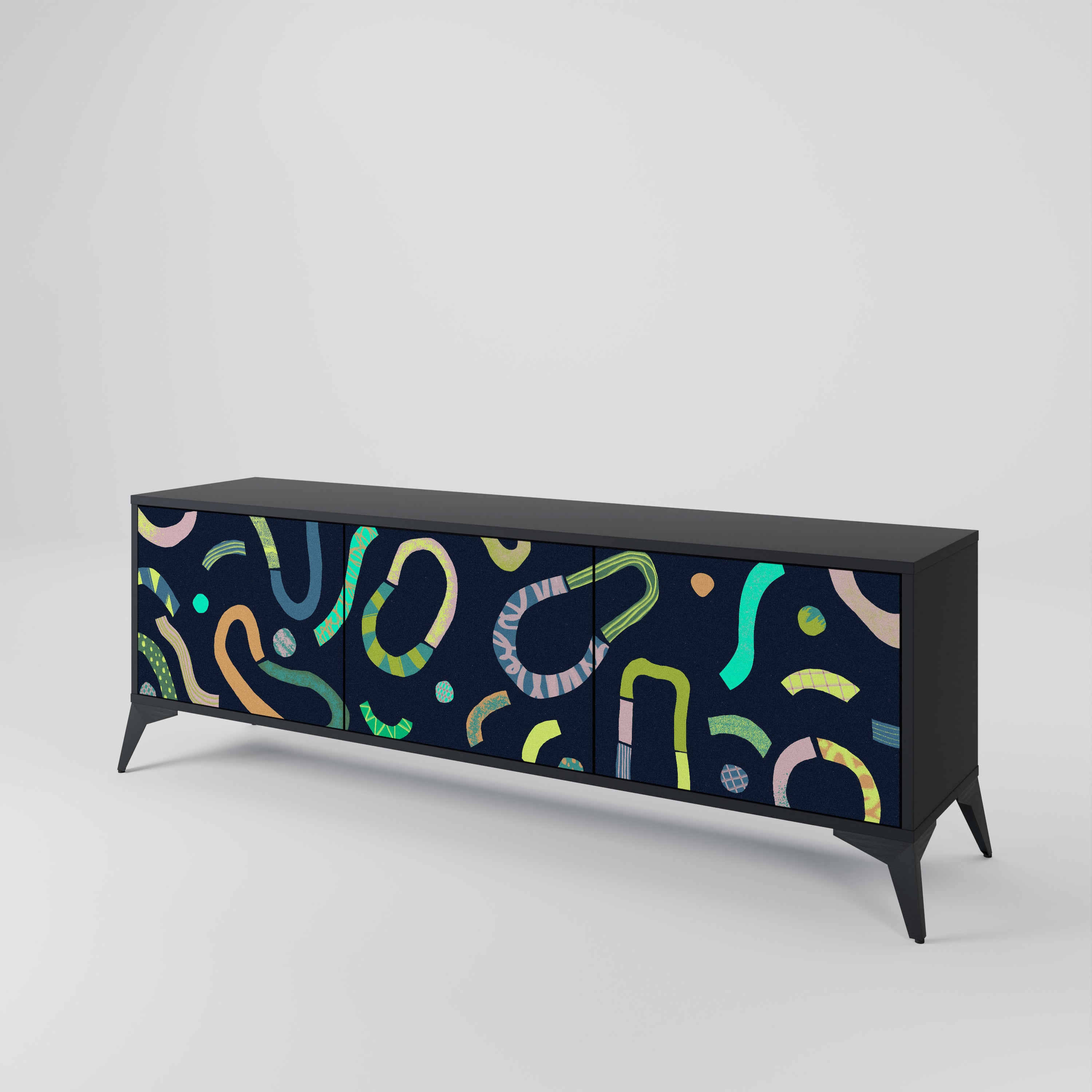 Mueble de TV de 3 puertas CONTRAST DANCE con acabado negro